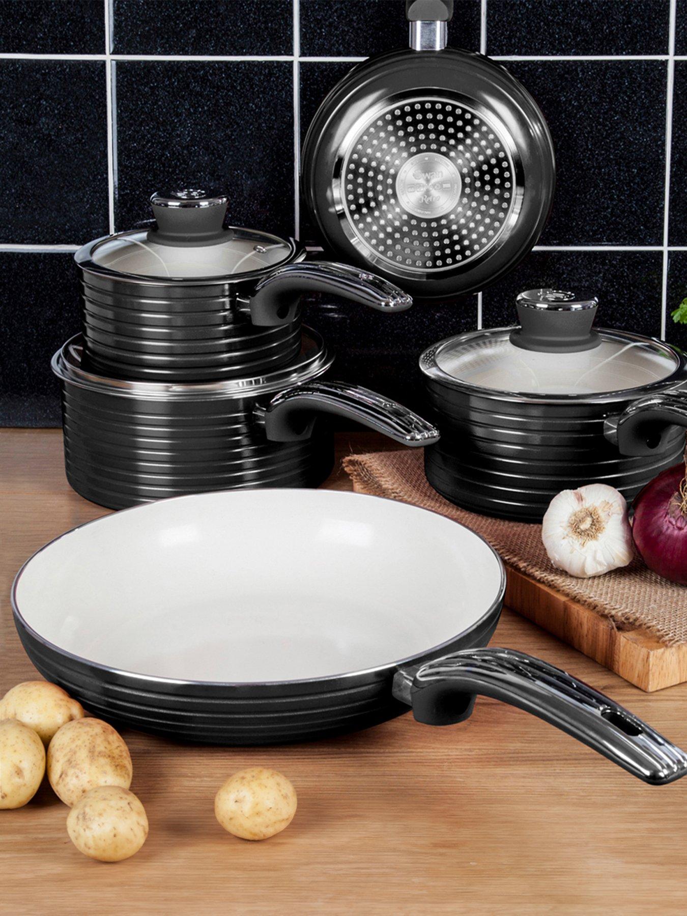 Product photograph of Swan Retro 5-piece Pan Set - Black from very.co.uk