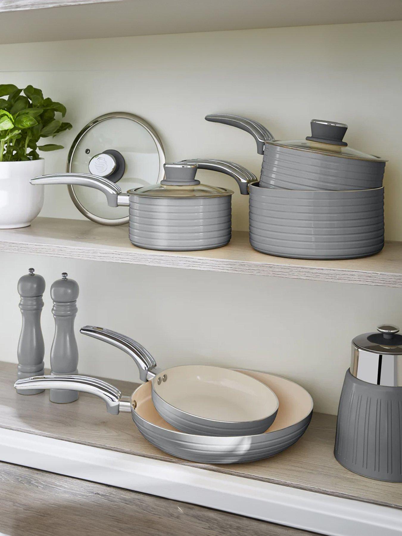 Product photograph of Swan Retro 5-piece Pan Set - Grey from very.co.uk