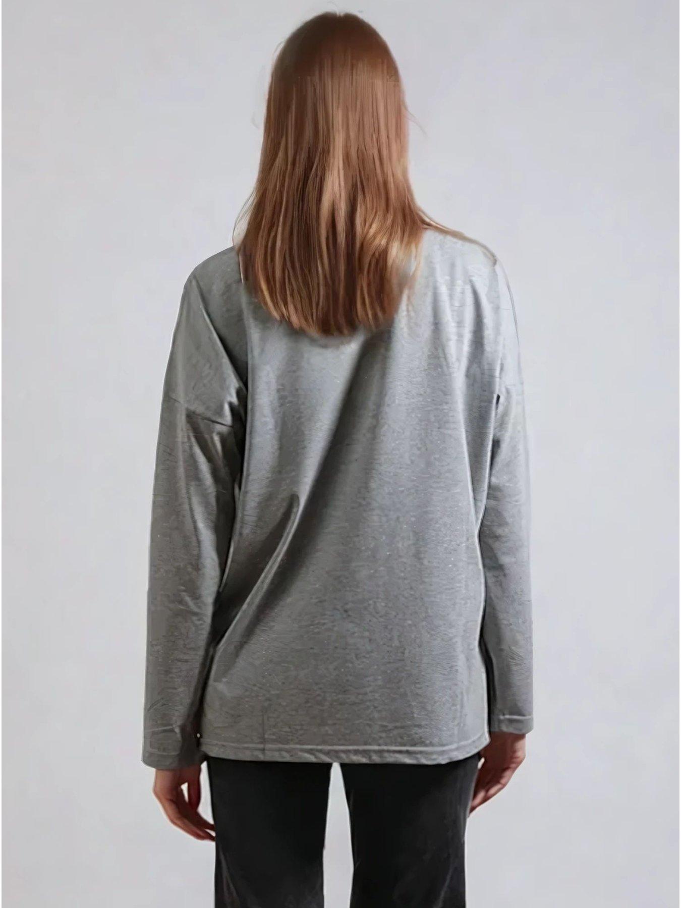 Image 2 of 5 of Religion Long Sleeve Flush T-Shirt With Floret Roses - Grey