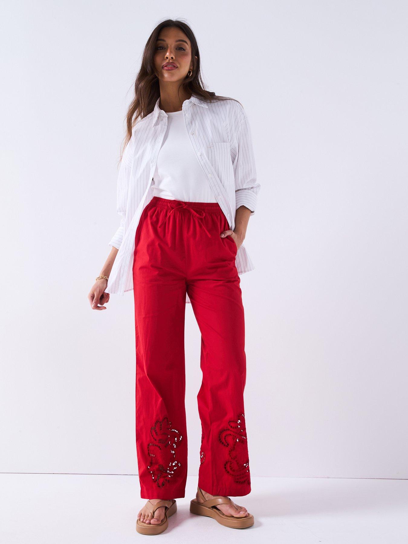 undefined Poplin Lace Cutwork Trousers - Red