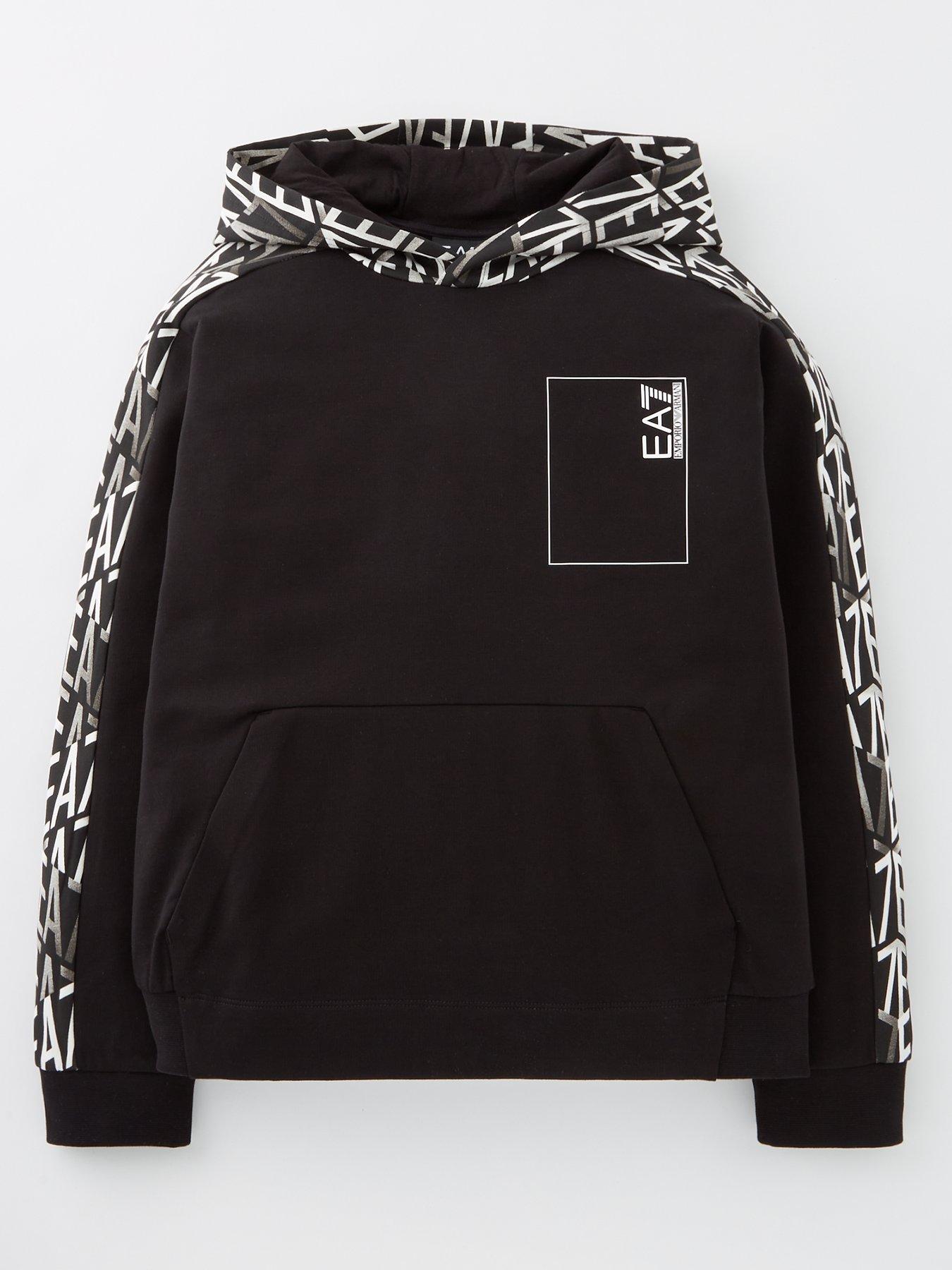 Image of EA7 Emporio Armani Boys Graphic Monogram Print Hoodie - Black