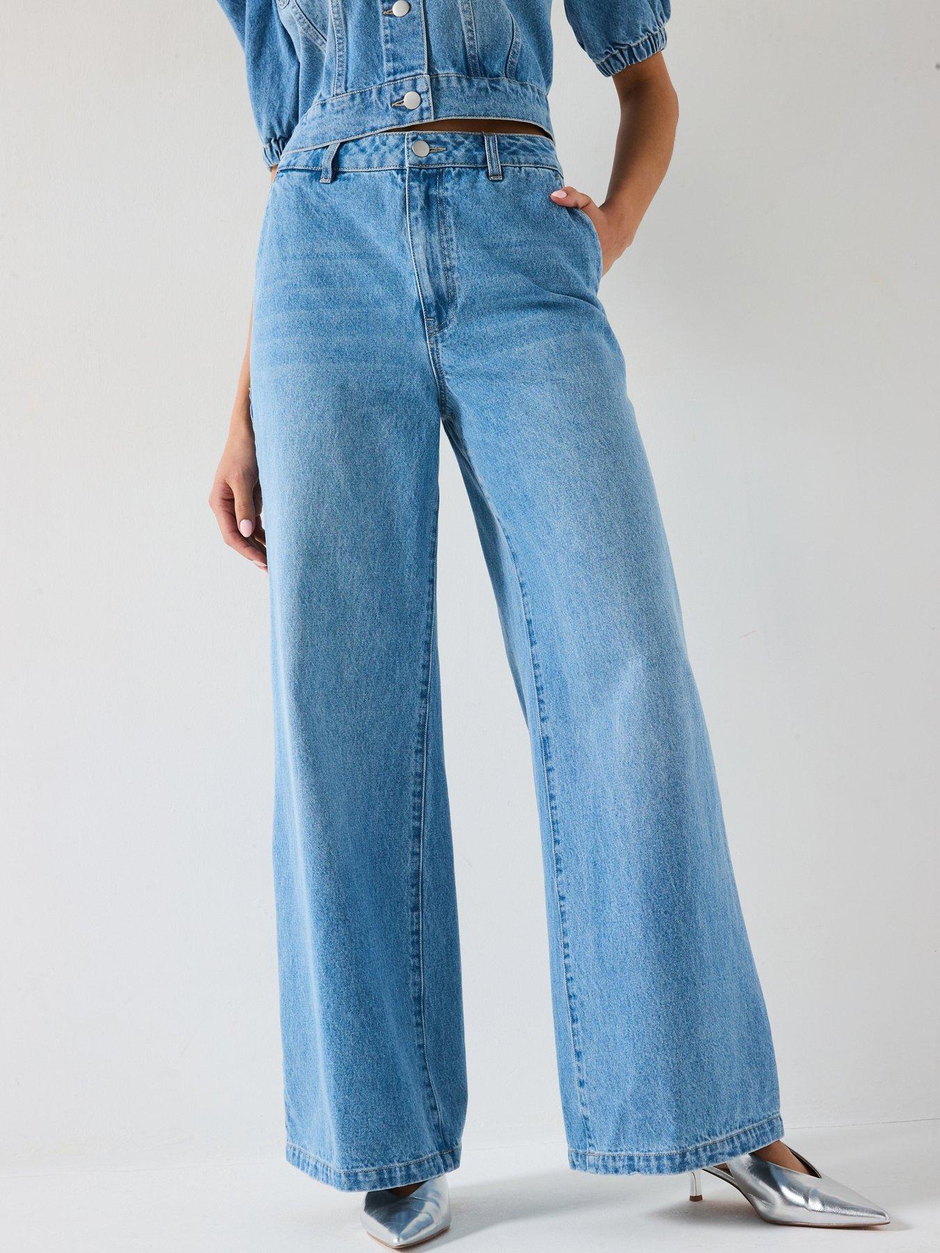 undefined Palazzo Co-Ord Wide Leg Jeans - Mid Wash