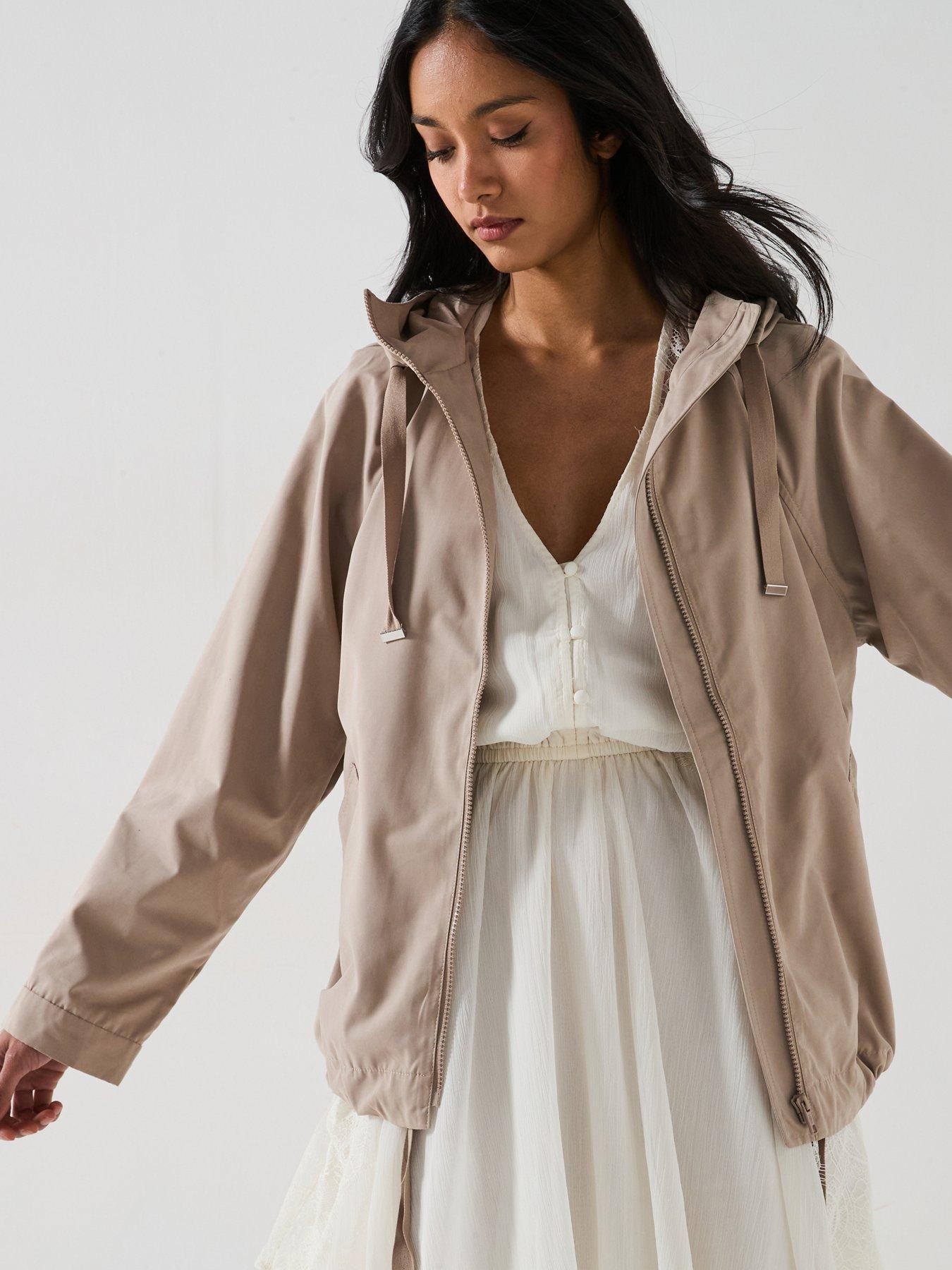 undefined Lightweight Water Resistant Hooded Parka - Stone