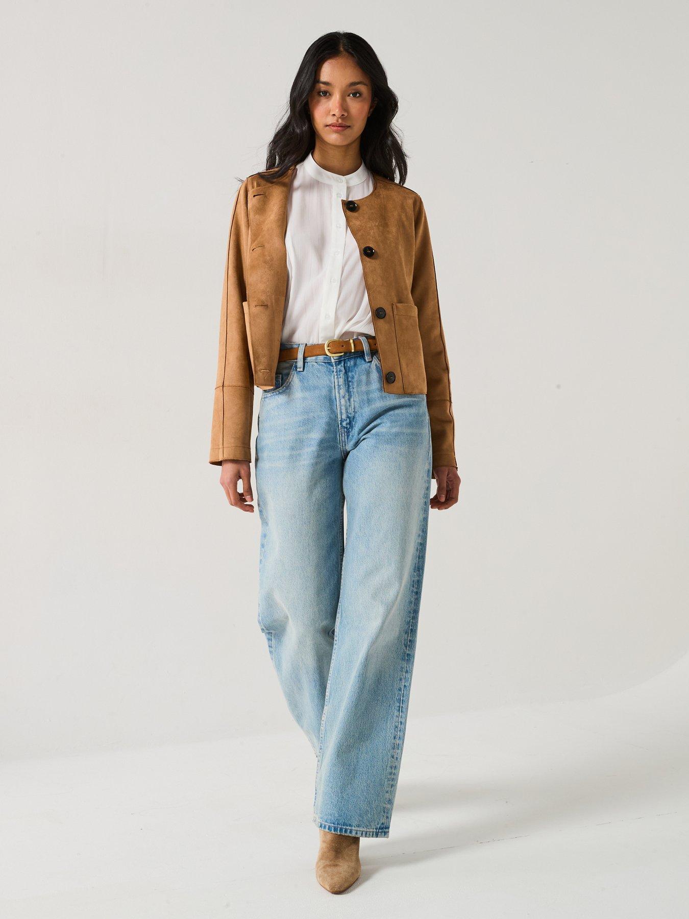 Image 3 of 6 of V by Very Collarless Faux Suede Jacket - Brown