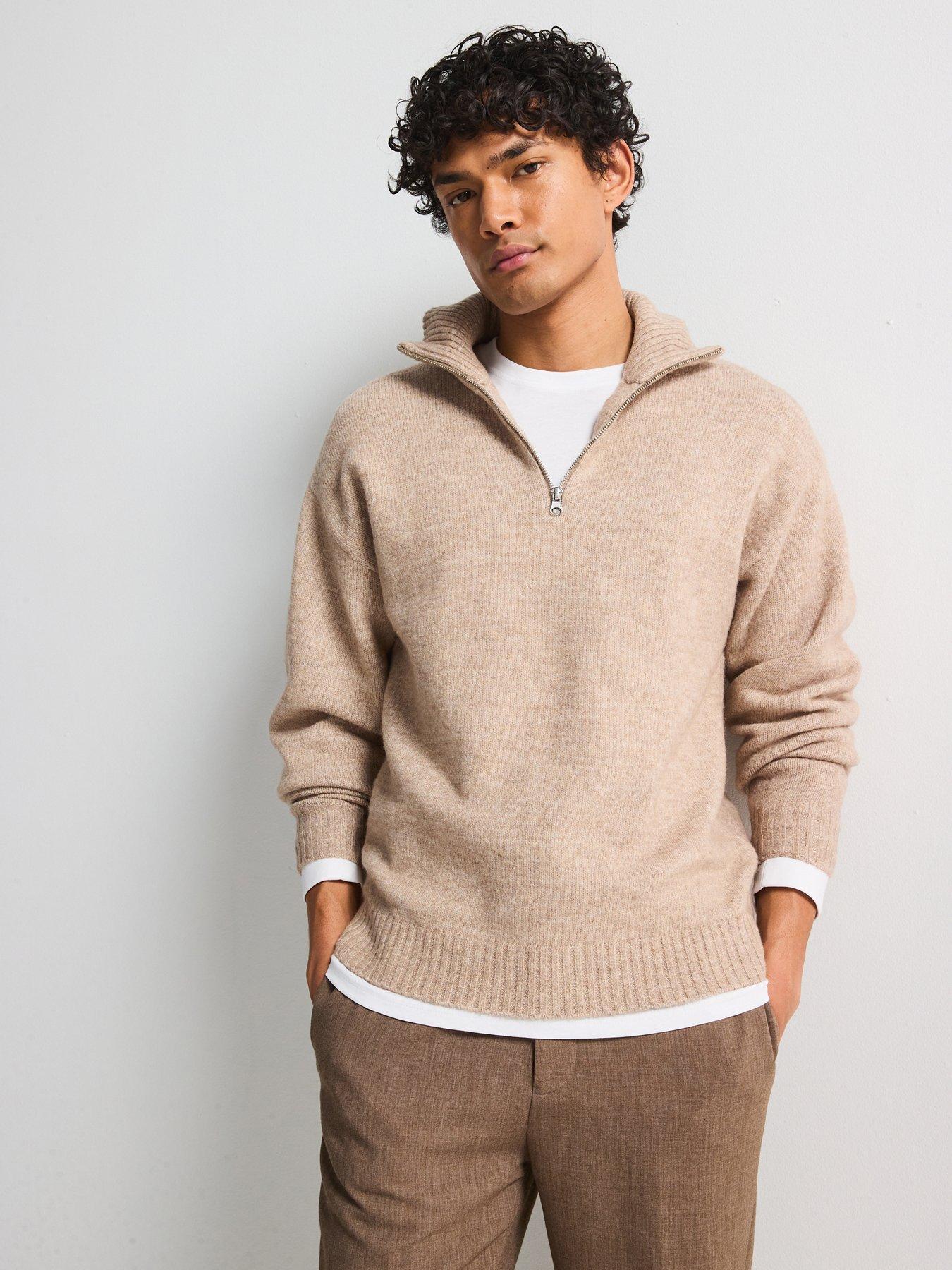 undefined Ollie Half Zip Knitted Jumper - Beige
