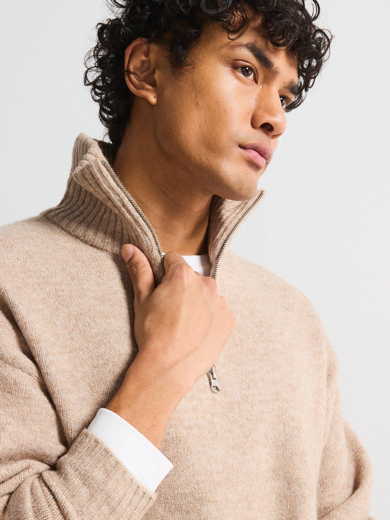 Image 5 of 5 of Jack & Jones Ollie Half Zip Knitted Jumper - Beige
