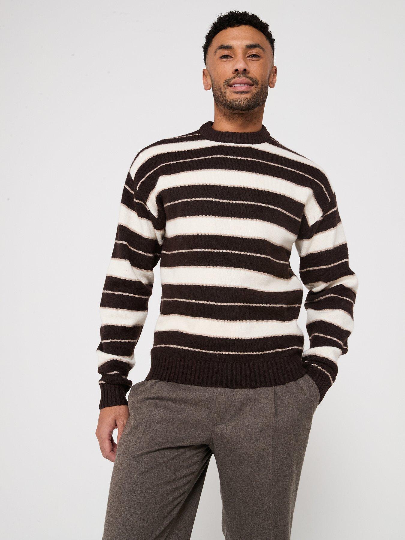 undefined Ollie Stripe Crew Neck Knitted Jumper - Brown