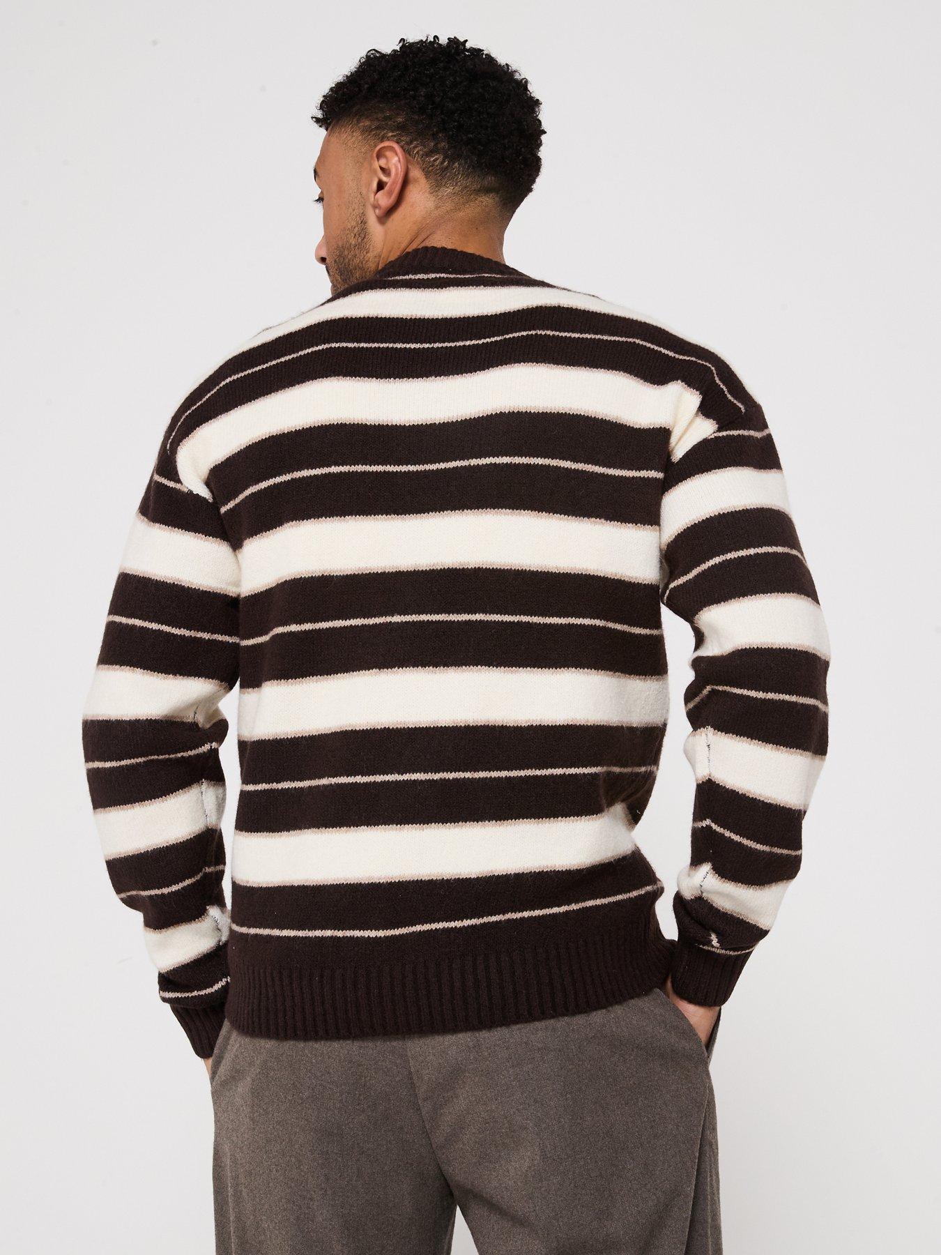 Image 2 of 4 of Jack & Jones Ollie Stripe Crew Neck Knitted Jumper - Brown