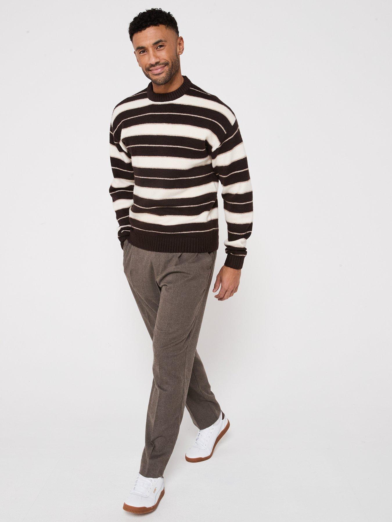 Image 3 of 4 of Jack & Jones Ollie Stripe Crew Neck Knitted Jumper - Brown