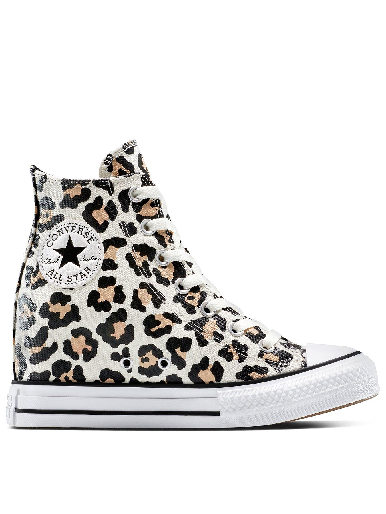 Image 1 of 5 of Converse Women's Chuck Taylor All Star Wedge Canvas Hi-Top Trainers - Leopard Print