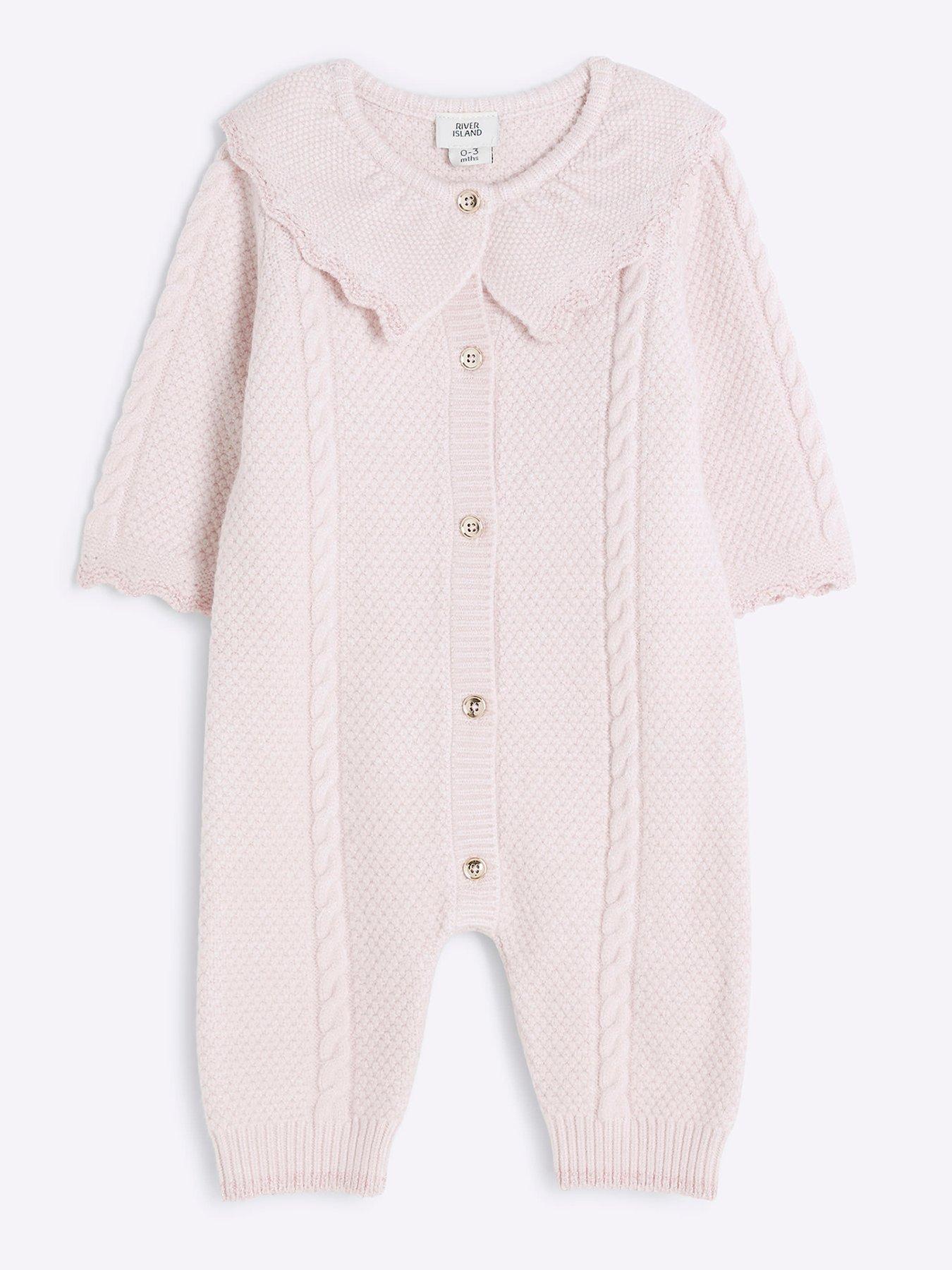undefined Baby Girls Knitted Frill All In One - Pink