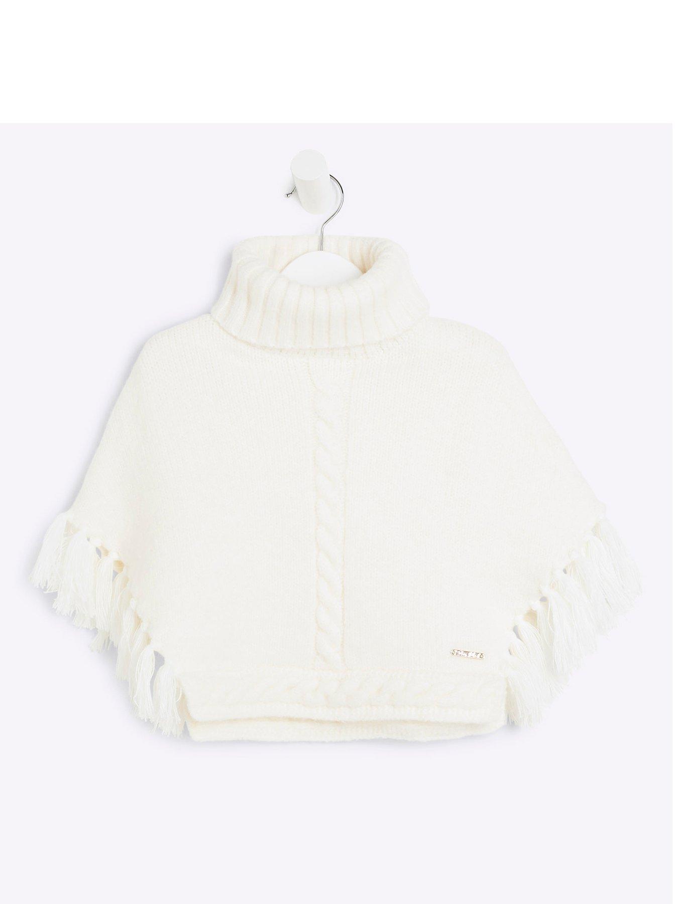 undefined Mini Girls Roll Neck Knitted Poncho - Cream