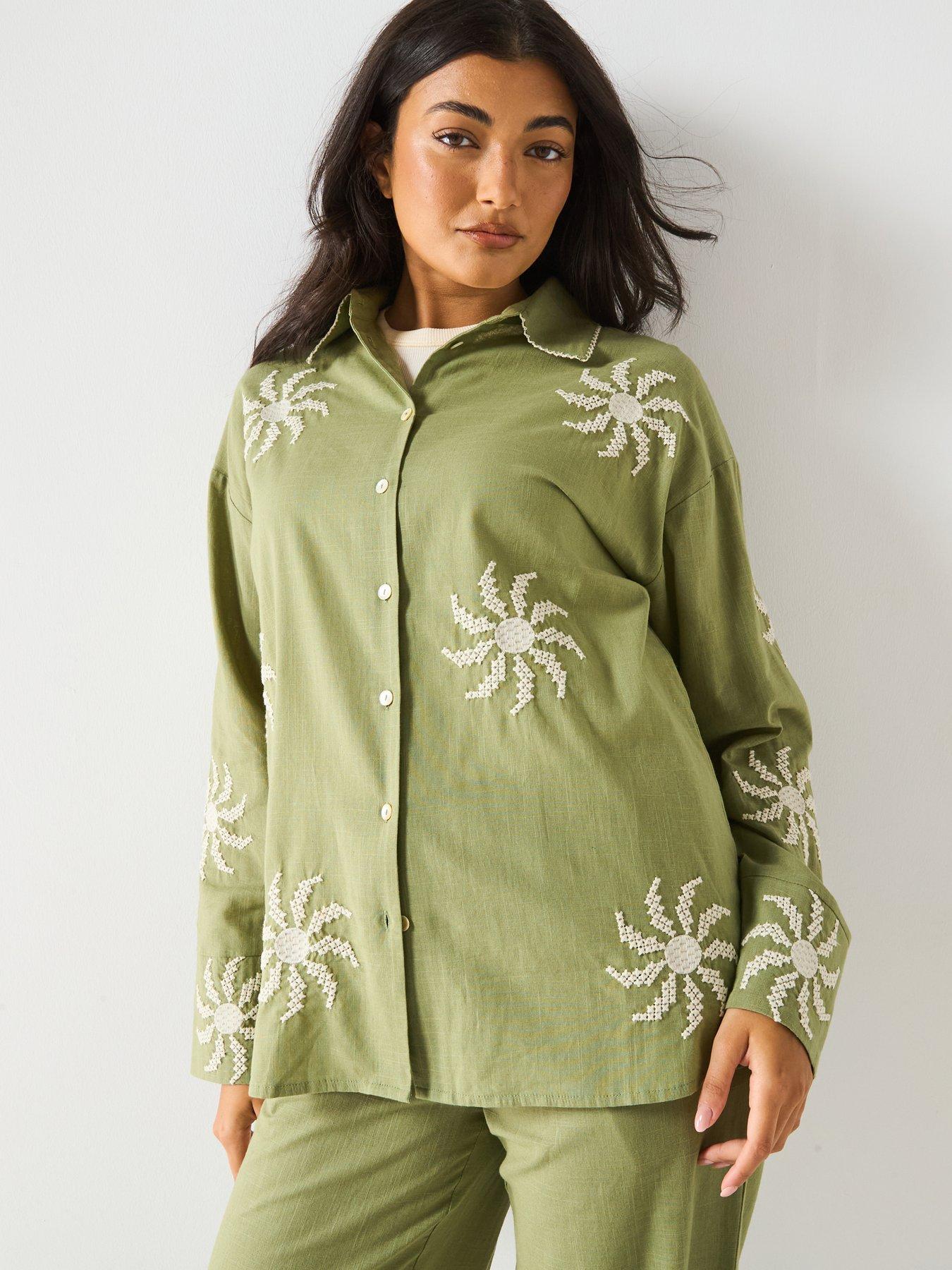 undefined Sun Embroidered Shirt - Green