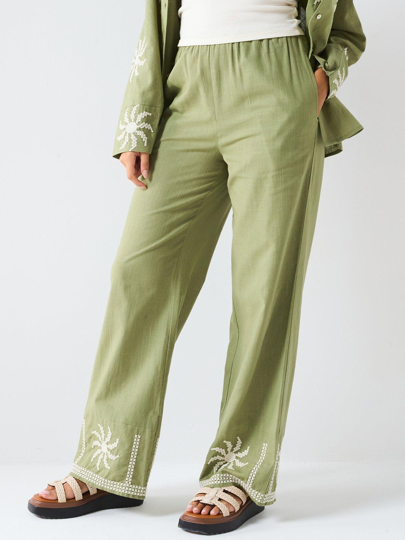 undefined Sun Embroidered Trouser Co-Ord - Green