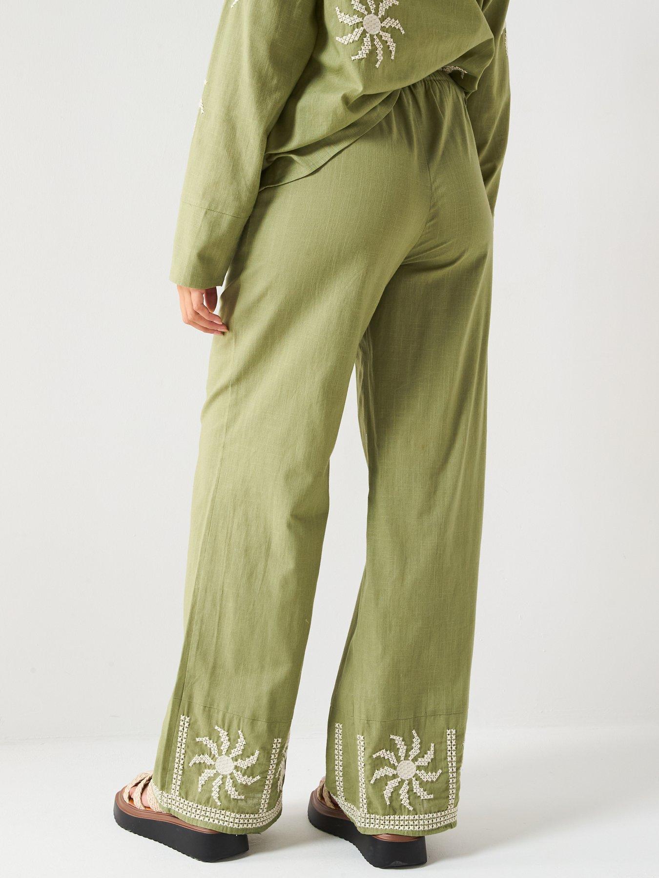 Image 2 of 6 of V by Very Sun Embroidered Trouser Co-Ord - Green