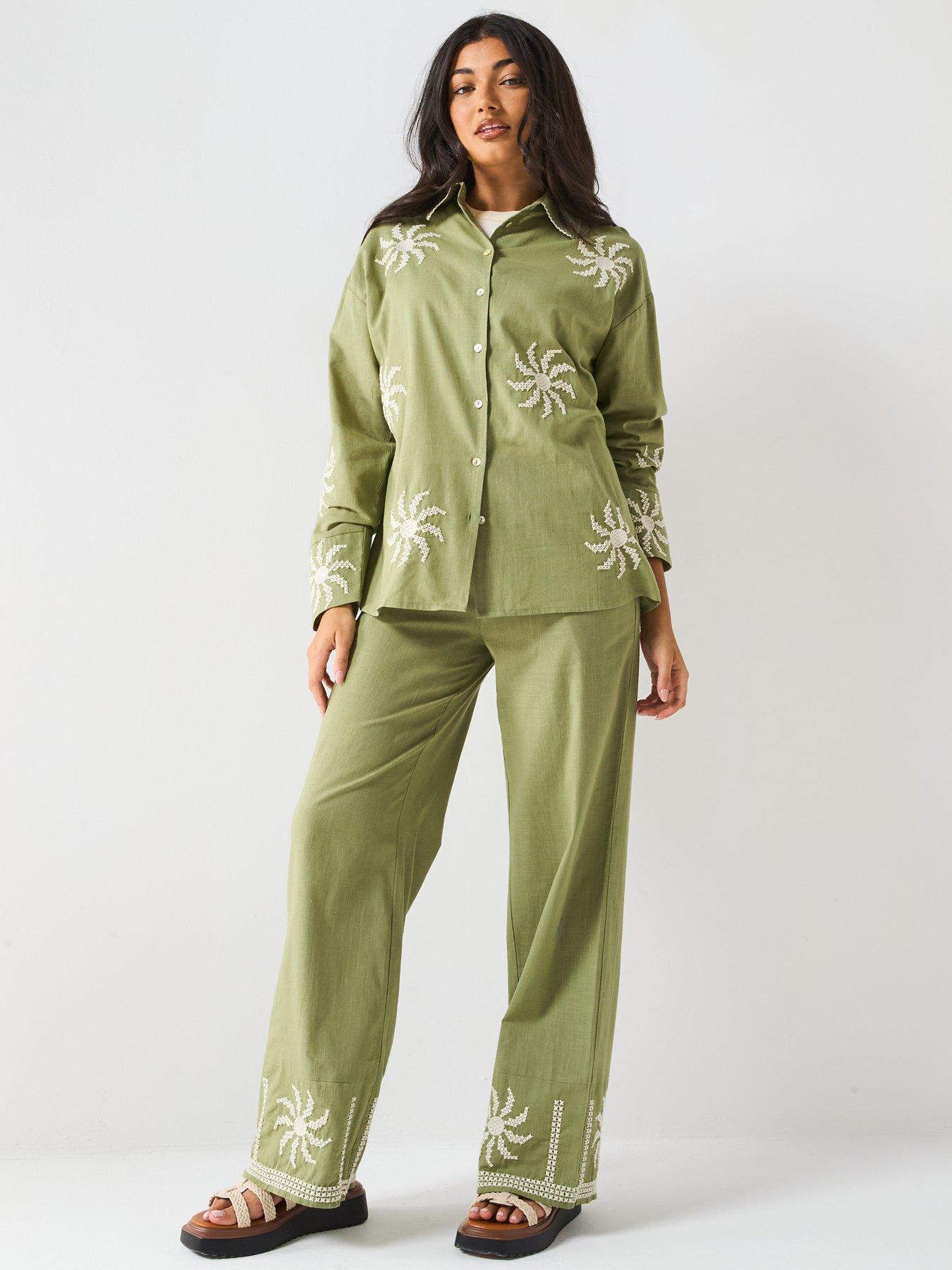 Image 5 of 6 of V by Very Sun Embroidered Trouser Co-Ord - Green