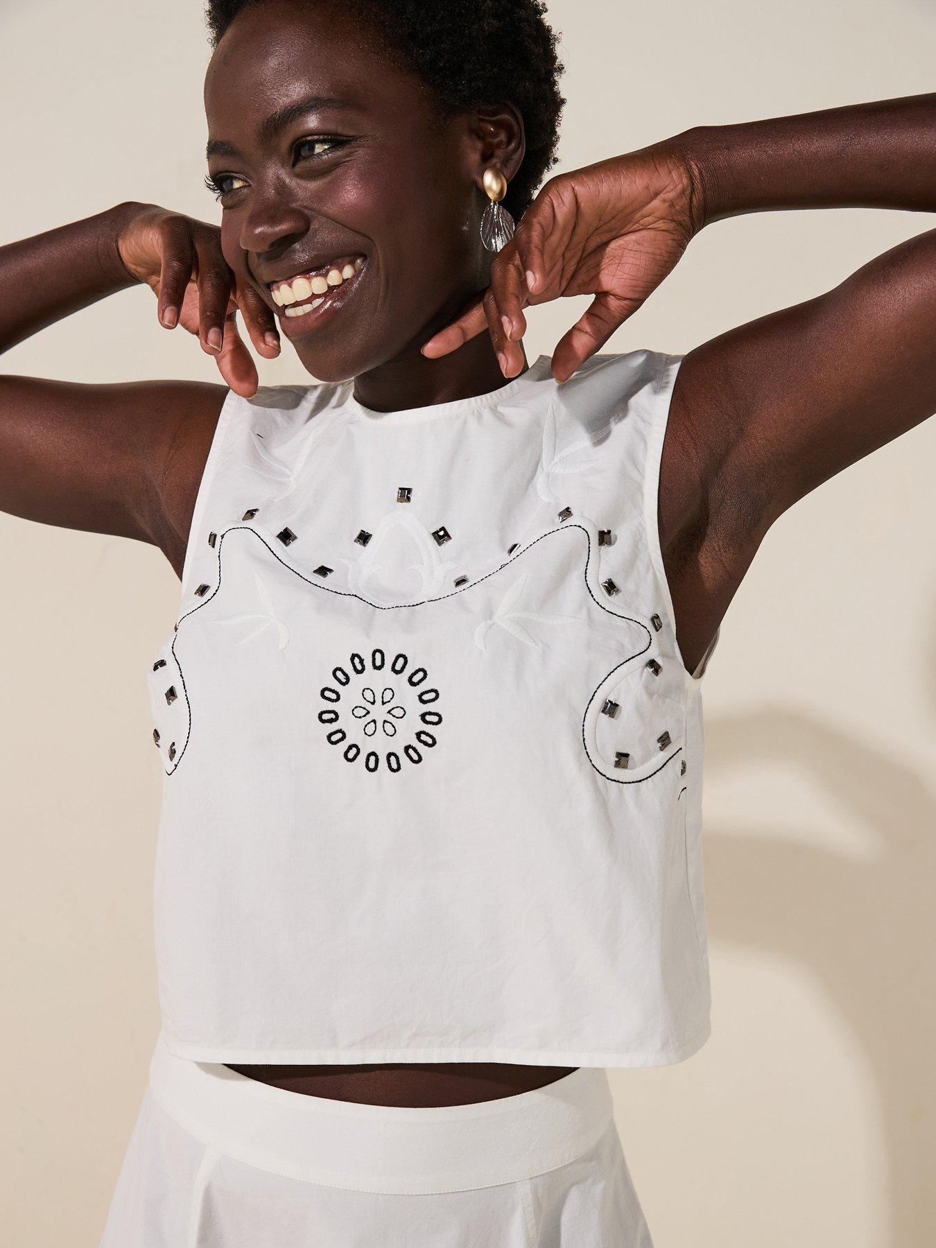 undefined Studded Blouse Co-Ord - White