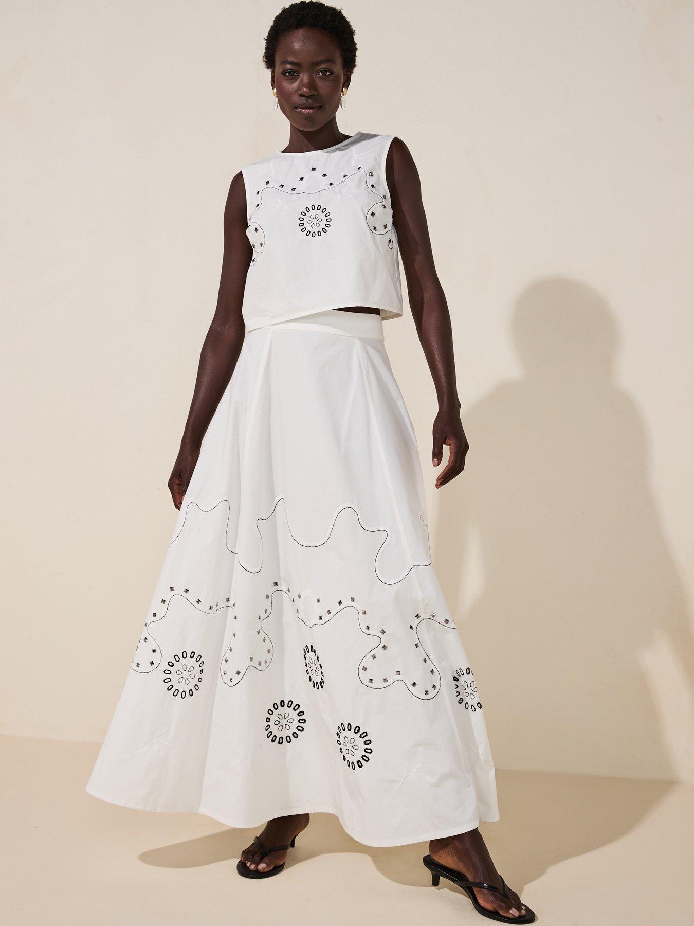 undefined Studded Embellished Skirt Co-Ord - White