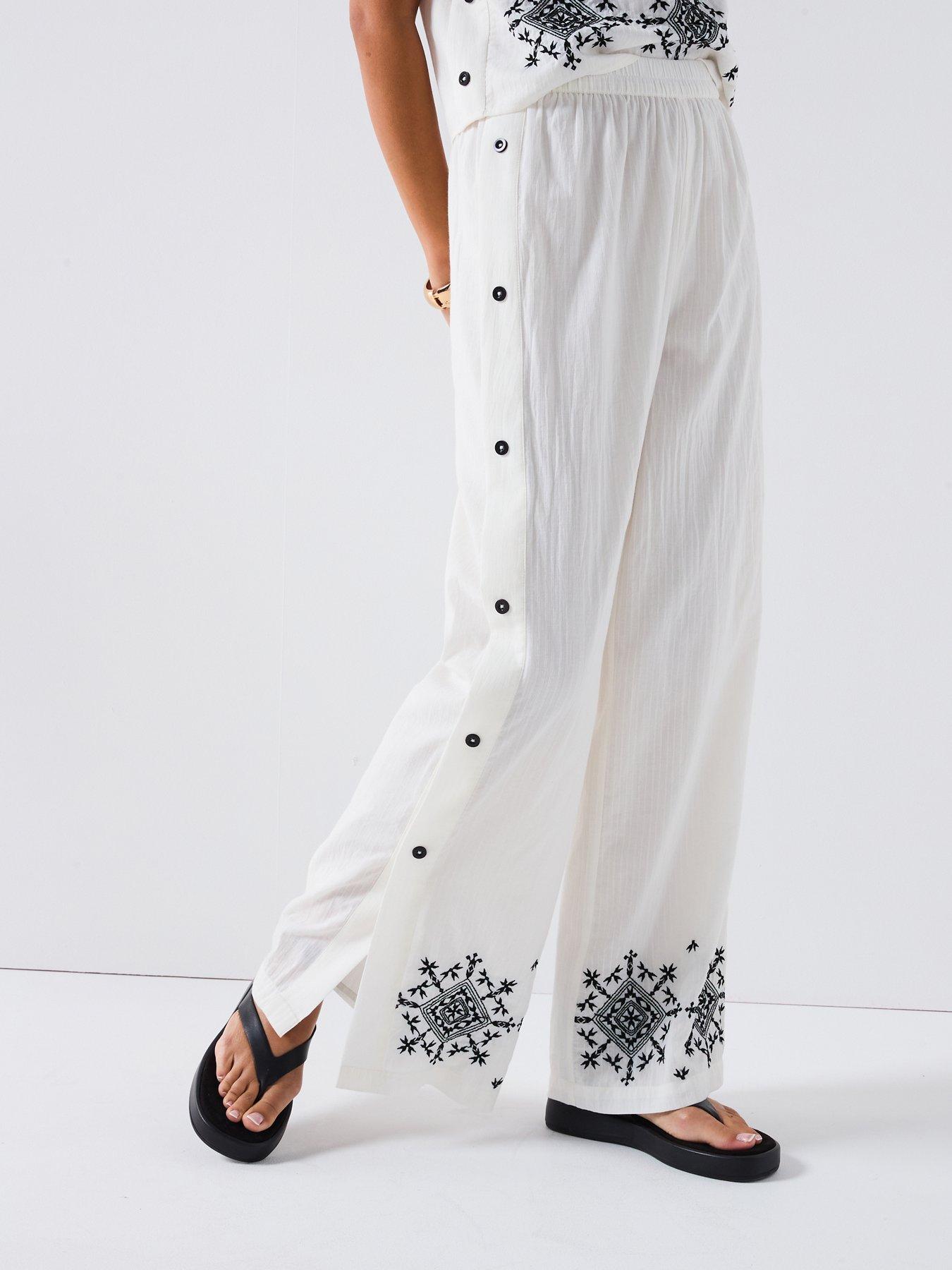 undefined Embroidered Button Down Trouser Co-Ord - Cream