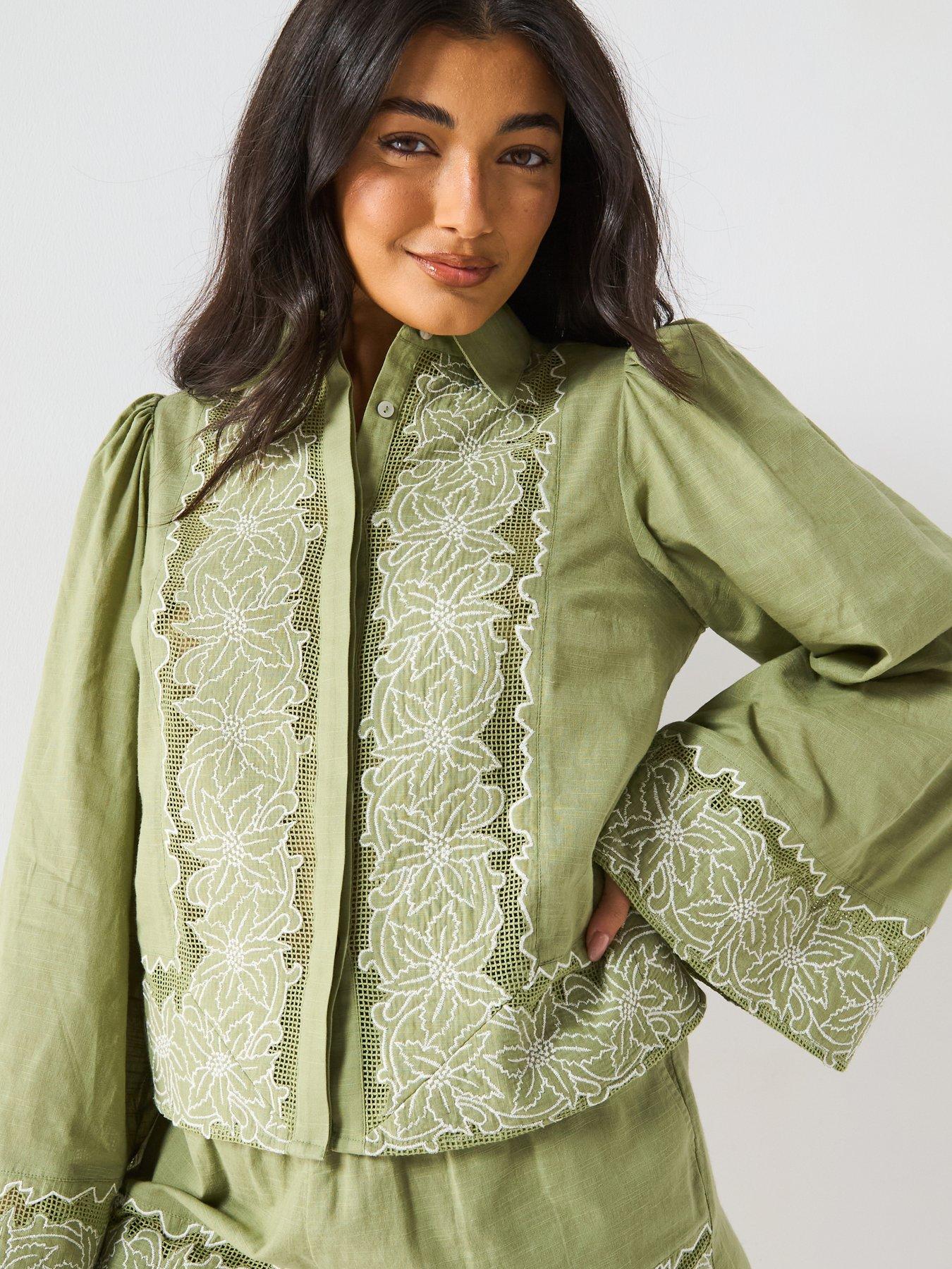 undefined Embroidered Panel Shirt - Green