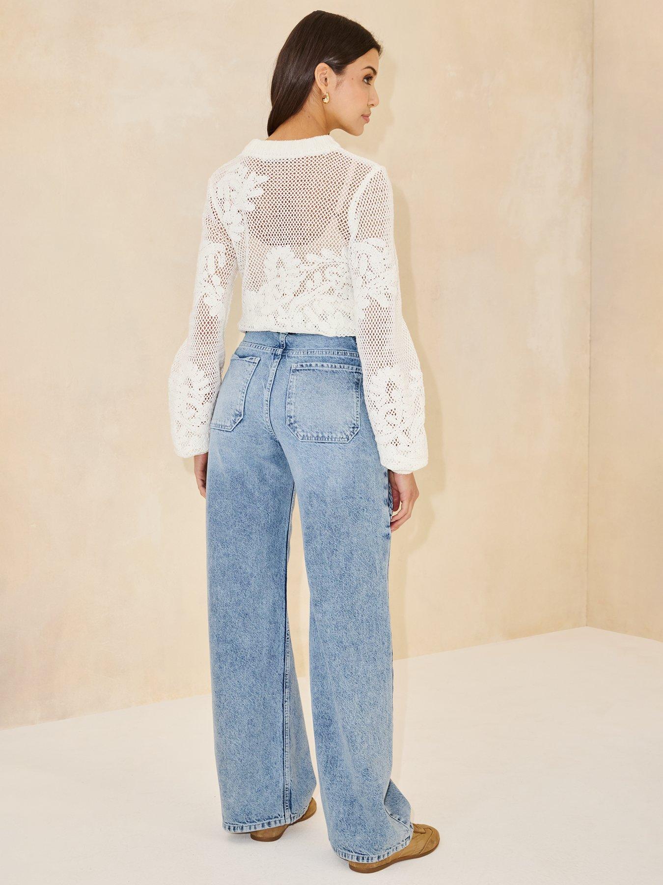 Image 2 of 5 of Michelle Keegan Rope Wide Leg Jeans - Mid Wash