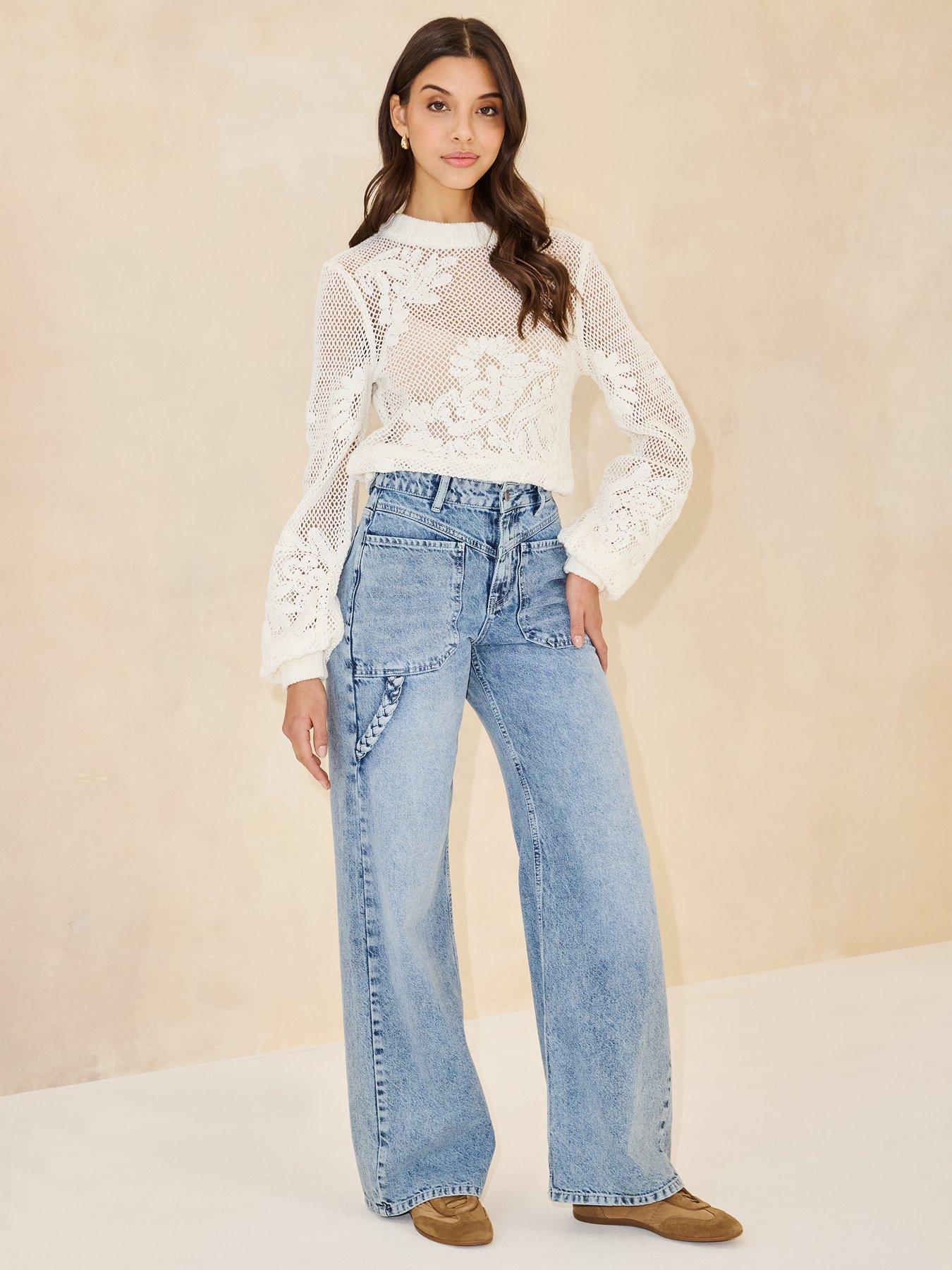 Image 3 of 5 of Michelle Keegan Rope Wide Leg Jeans - Mid Wash