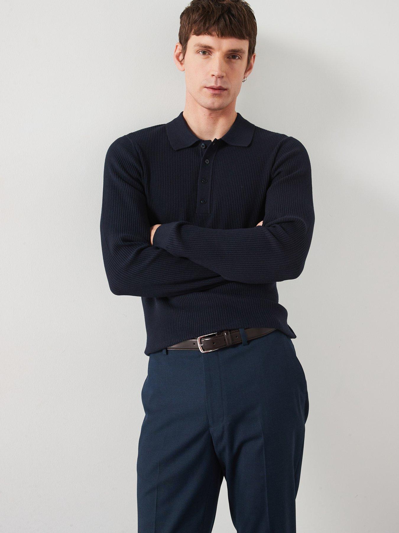 undefined Antiguas Long Sleeved Relaxed Fit Polo Shirt - Navy