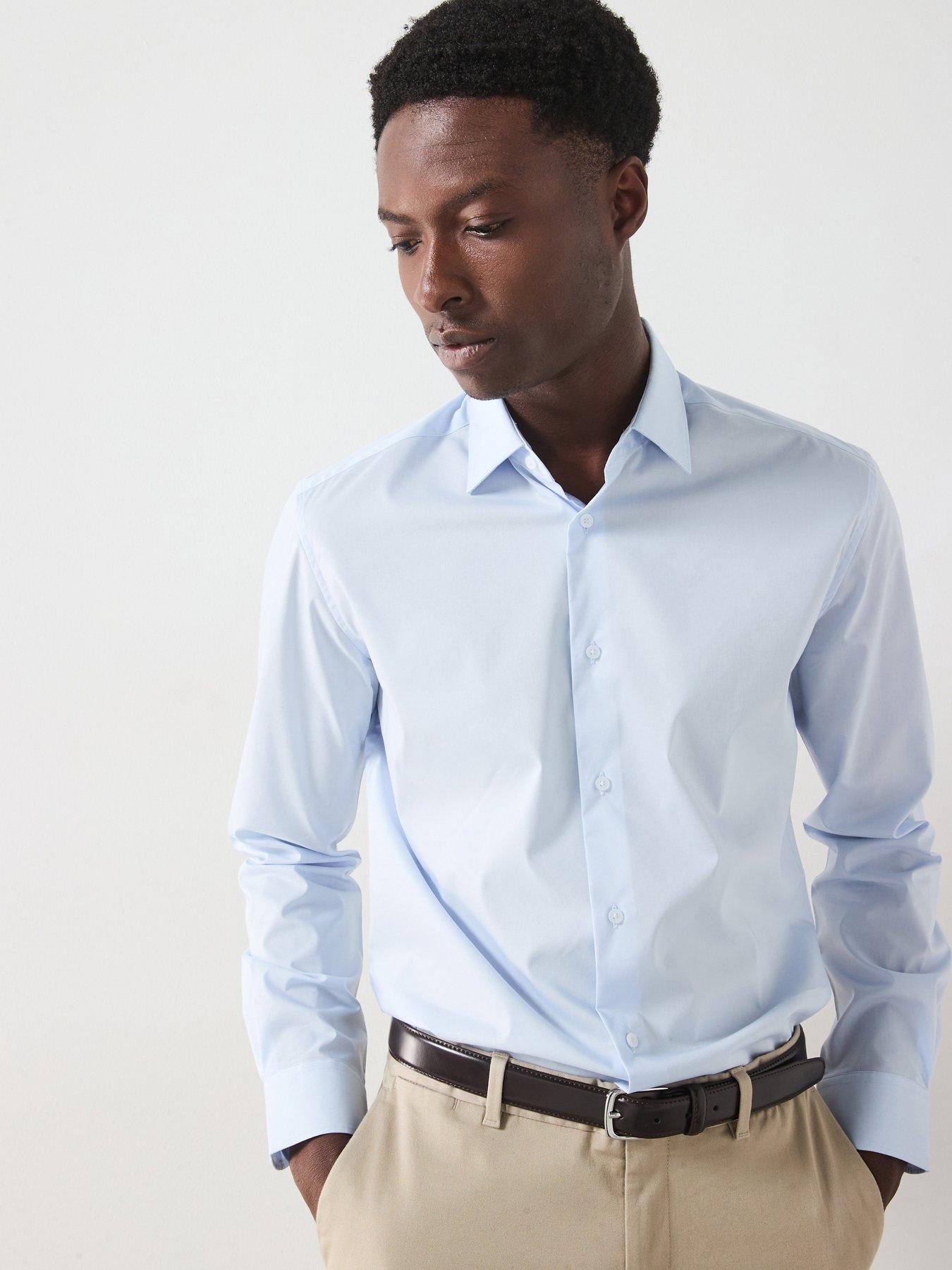 Image 1 of 6 of Mango Play Long Sleeved Formal Regular Fit Shirt - Light Blue