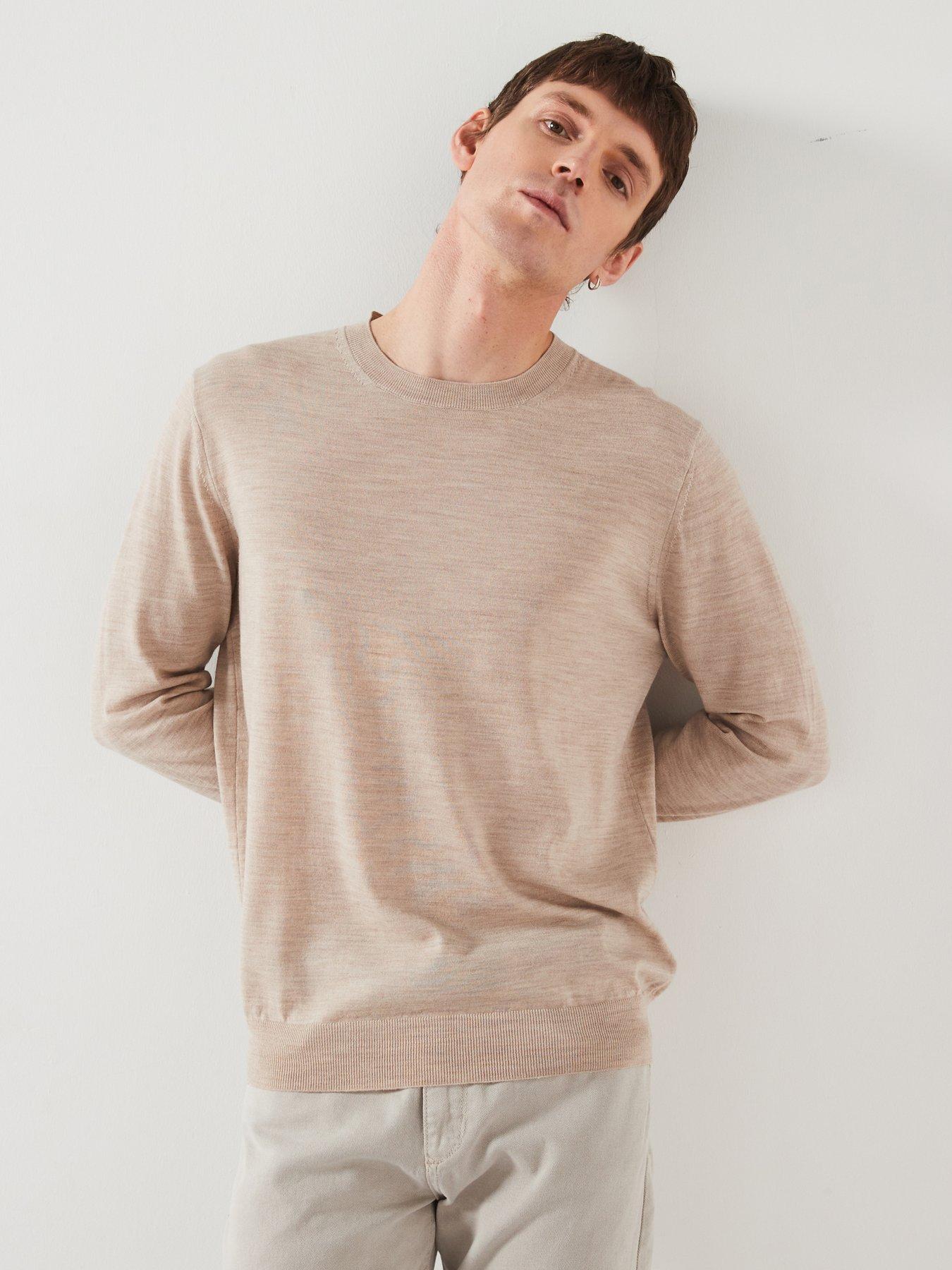 undefined Men's 100% Merino Wool Long Sleeve Knitted Jumper- Beige
