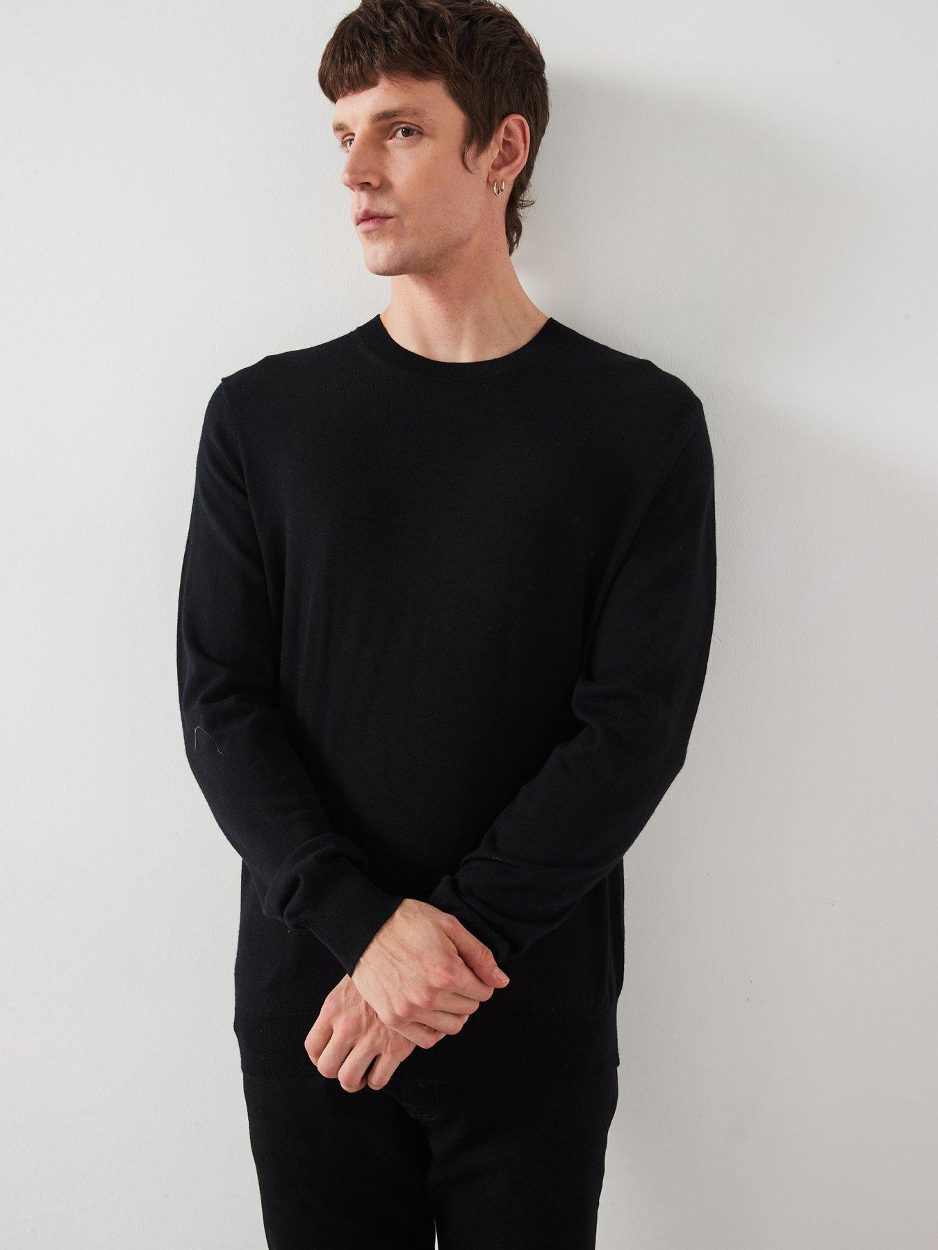 undefined Men's 100% Merino Wool Long Sleeve Knitted Jumper- Black