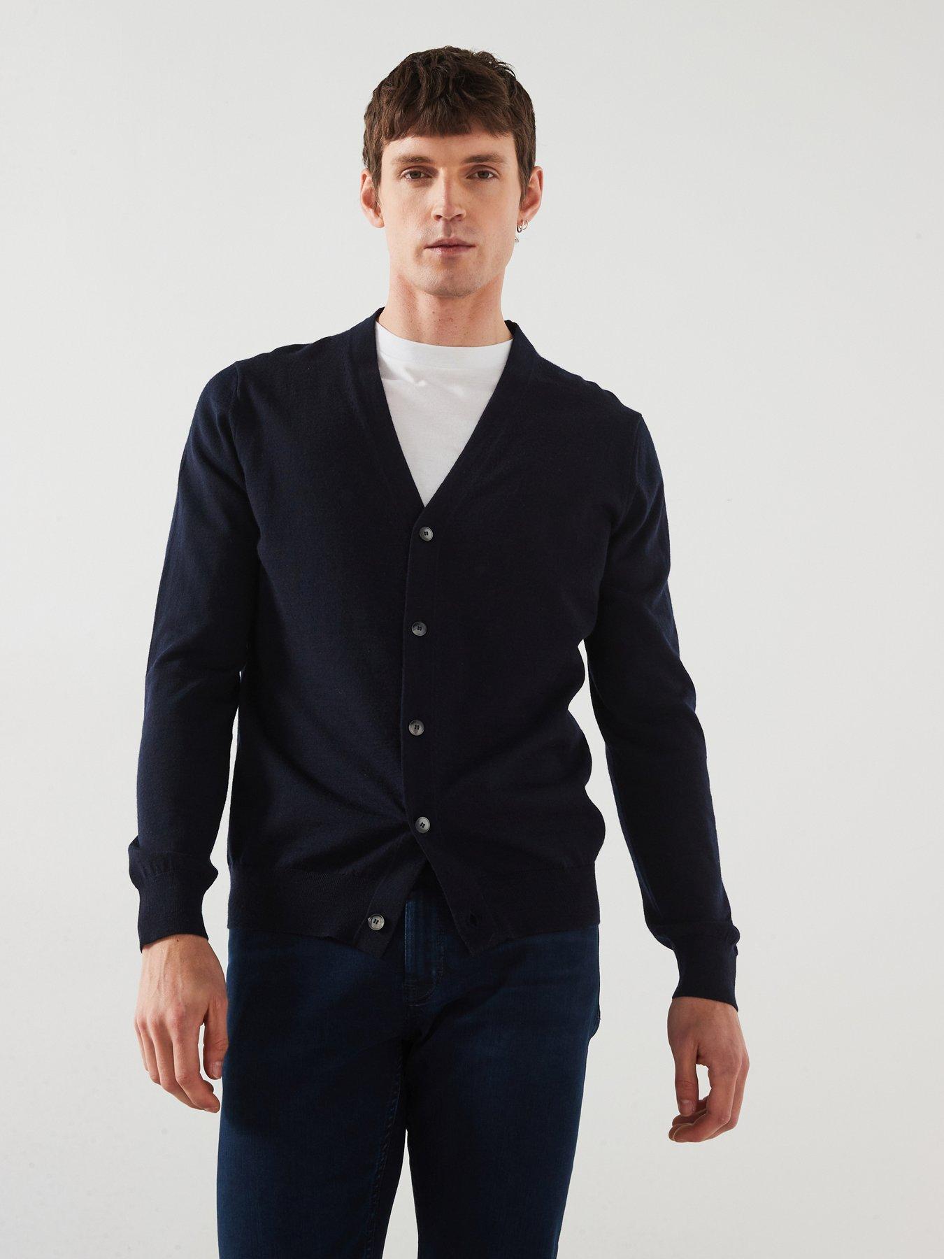 undefined Men's 100% Merino Wool Smart Knitted Cardigan- Navy