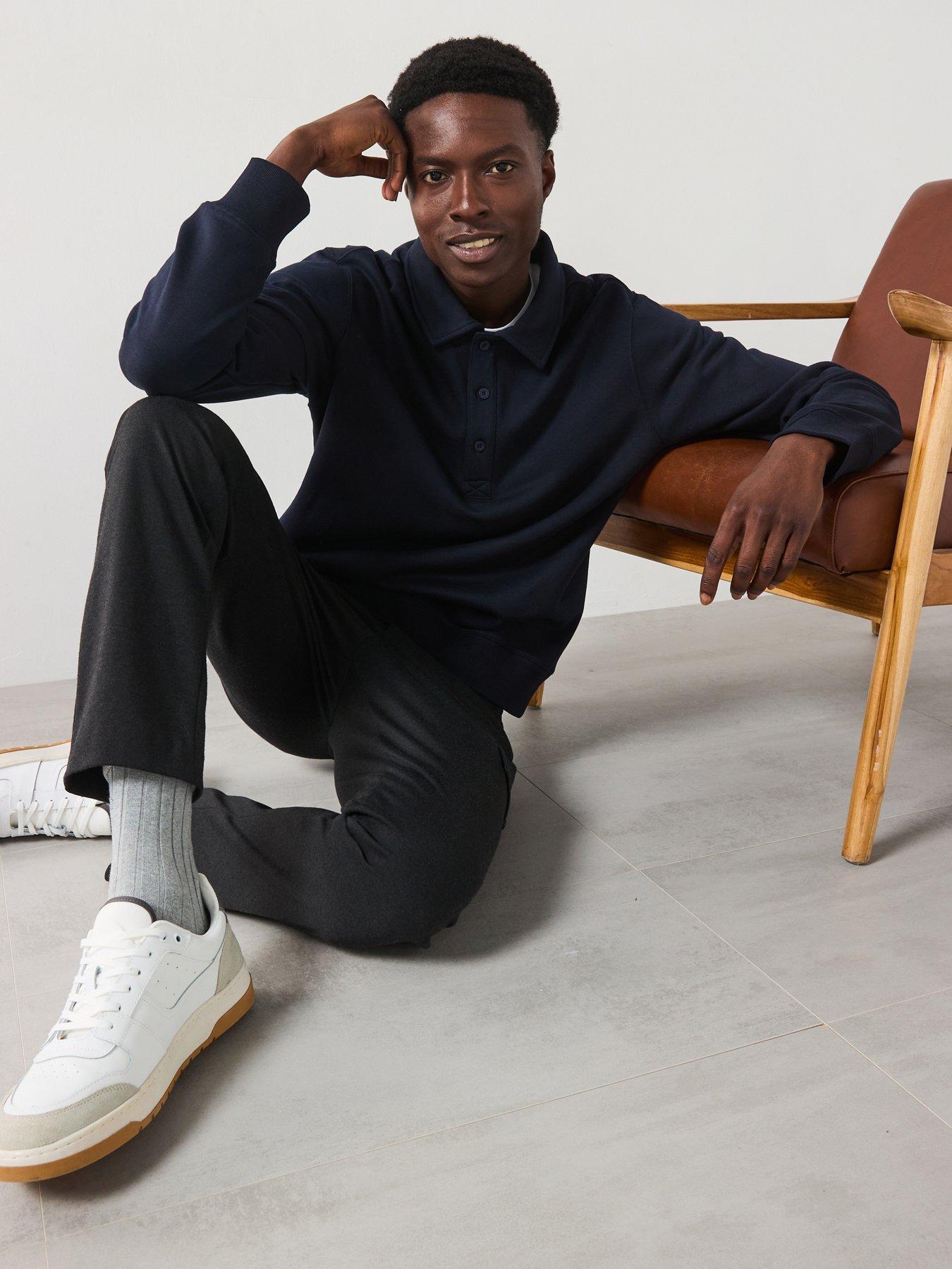 undefined Bola Long Sleeved Collared Polo Neck Sweatshirt - Navy