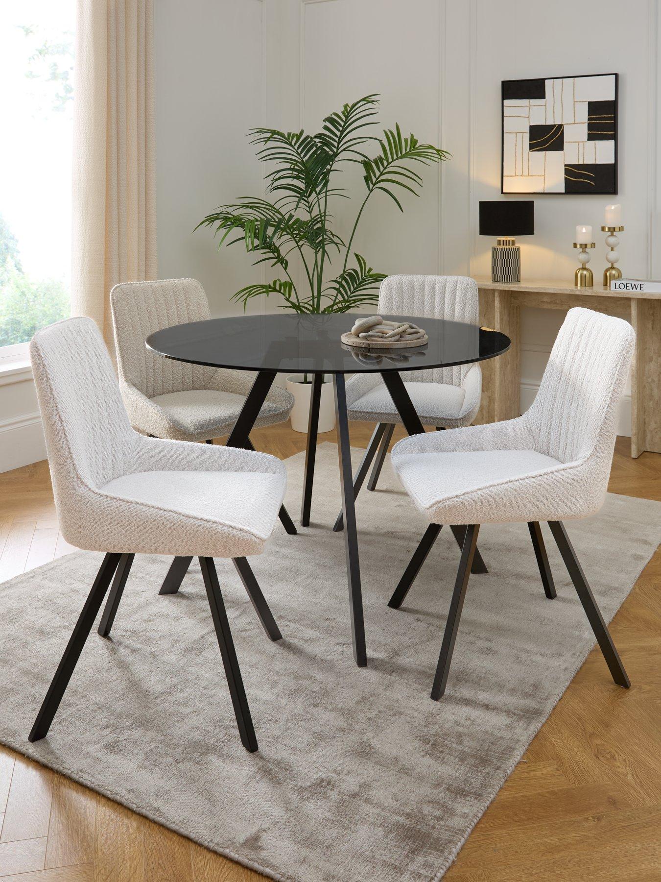 Very Home Marlow 110 cm Black Round Dining Table + 4 Marlow Cream Boucle Chairs