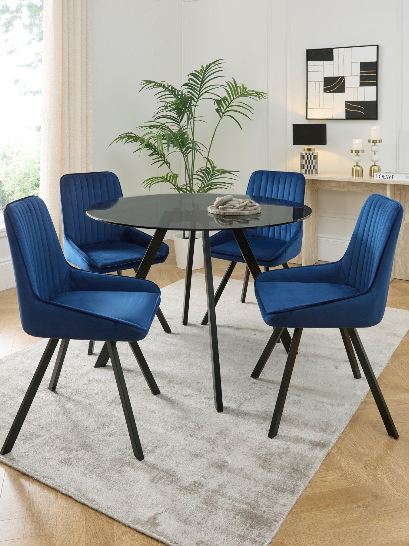 Image of Very Home Marlow 110 cm Black Round Dining Table + 4 Marlow Navy Chairs