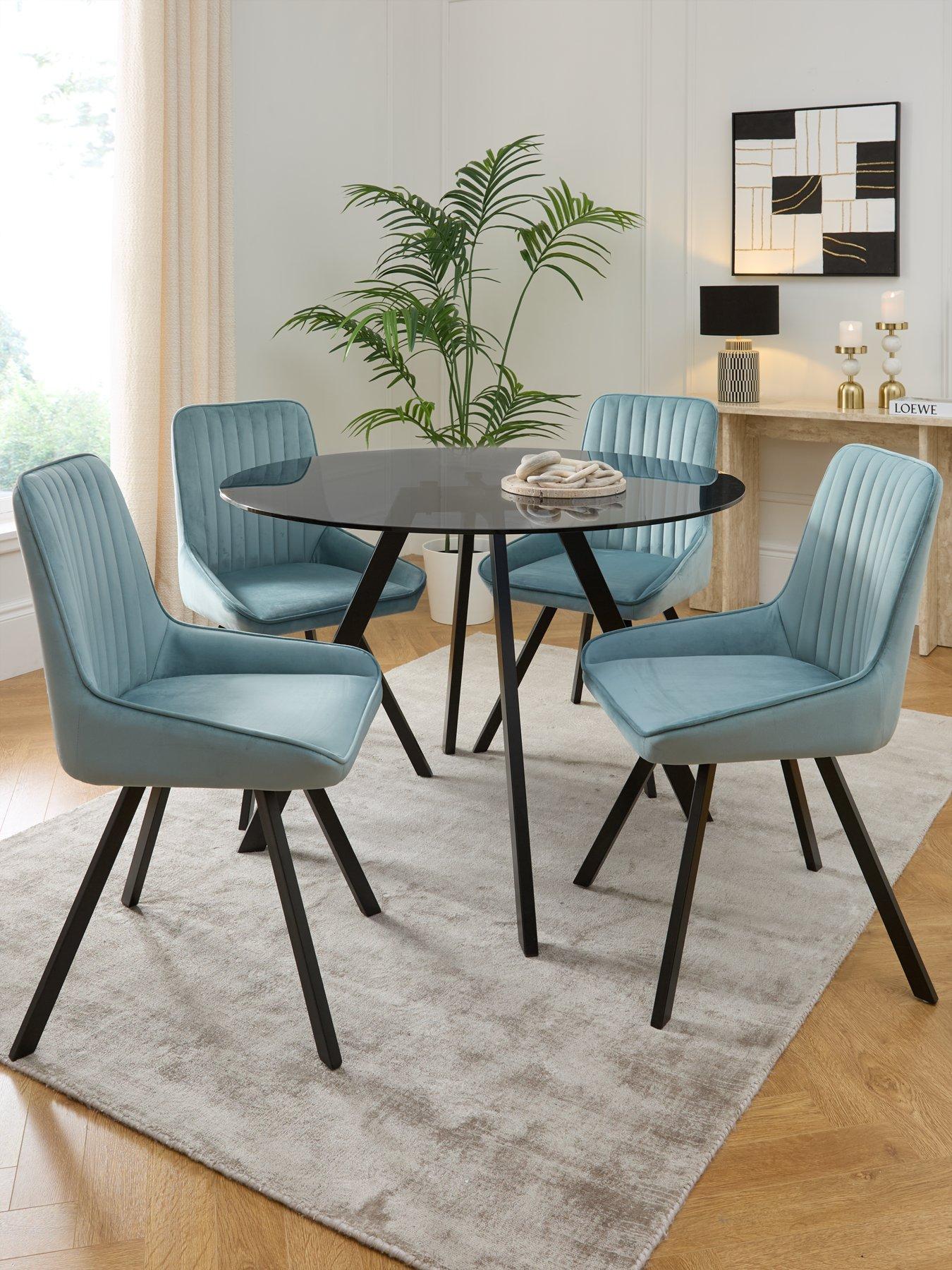 Image of Very Home Marlow 110 cm Black Round Dining Table + 4 Marlow Dusty Blue Chairs