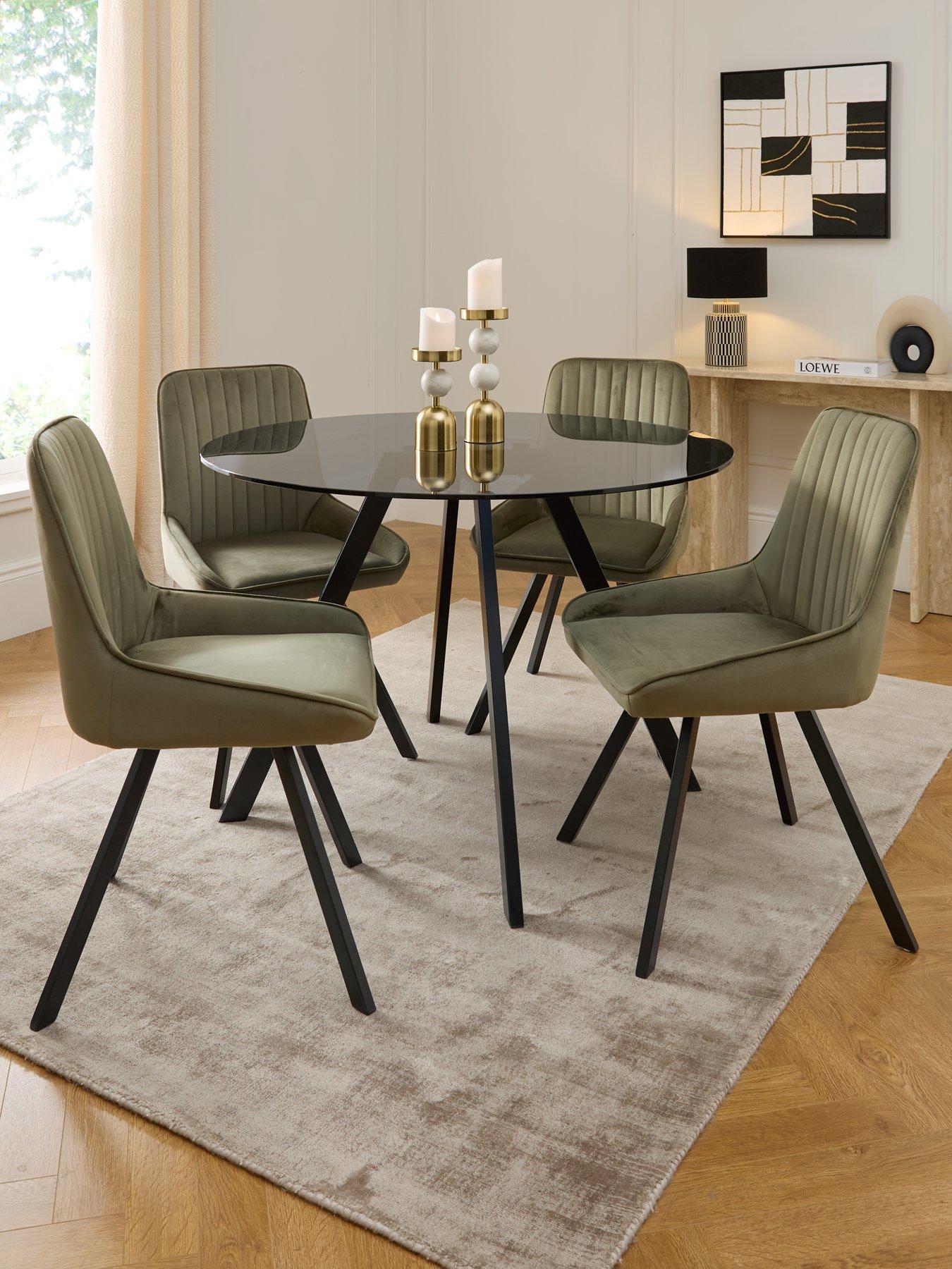 undefined Marlow 110cm Round Dining Table  &  4 Marlow Moss Green Chairs