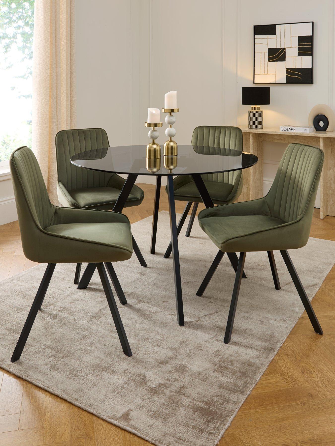 Image 1 of 7 of The Very Collection Marlow 110cm Round Dining Table &amp; 4 Marlow Moss Green Chairs
