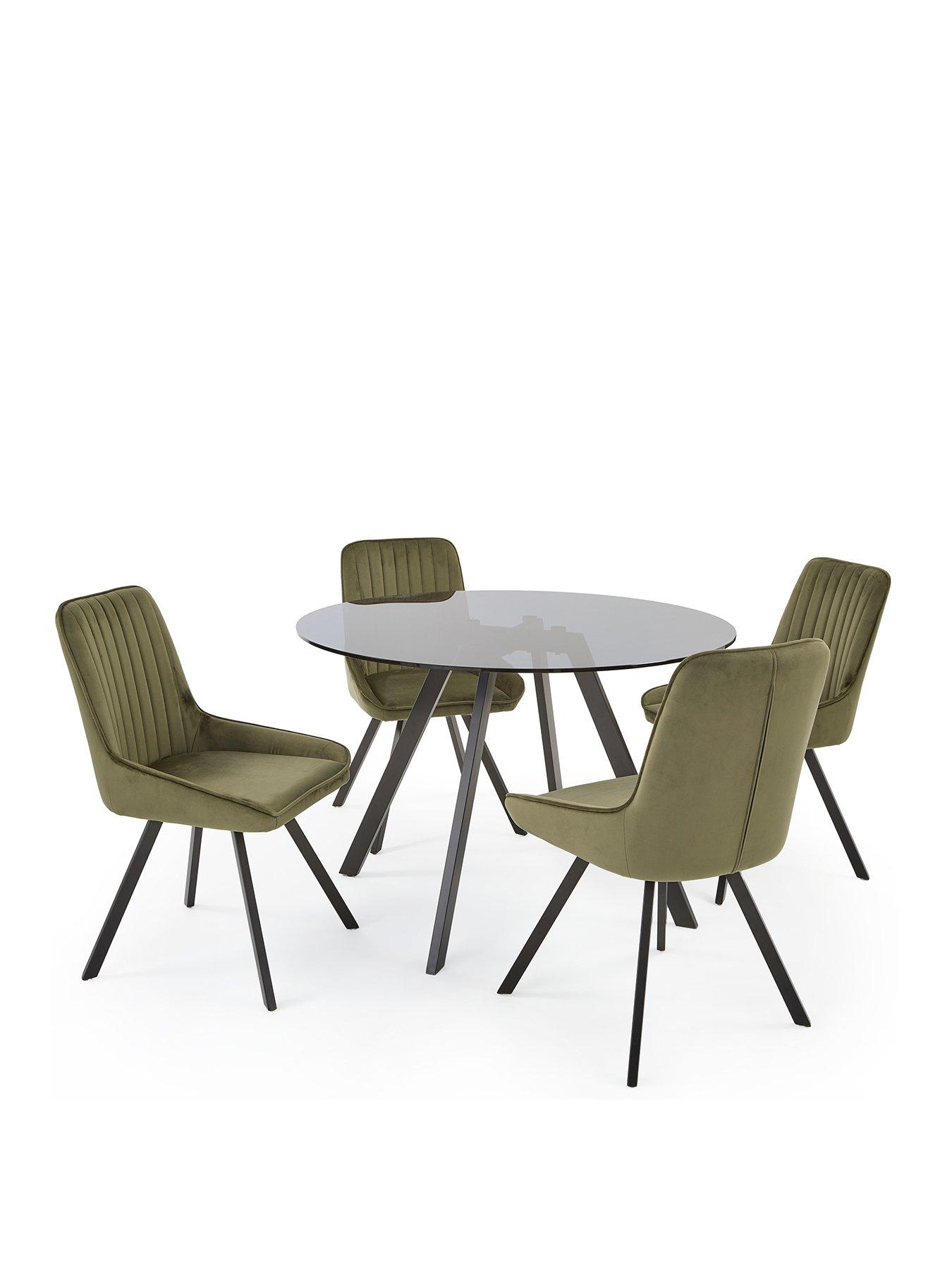 Image 2 of 7 of The Very Collection Marlow 110cm Round Dining Table &amp; 4 Marlow Moss Green Chairs