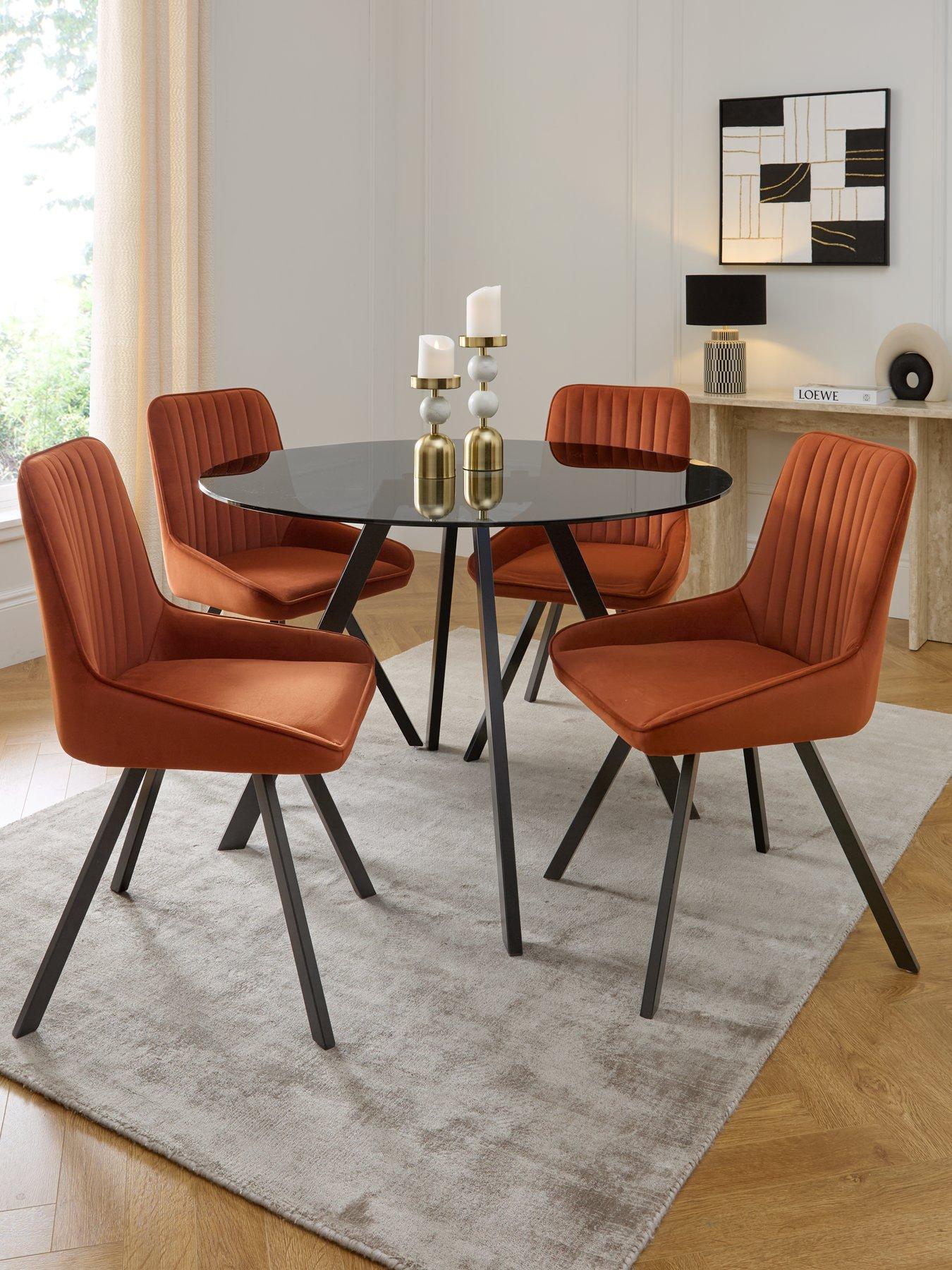 Very Home Marlow 110 cm Black Round Dining Table + 4 Marlow Rust Chairs