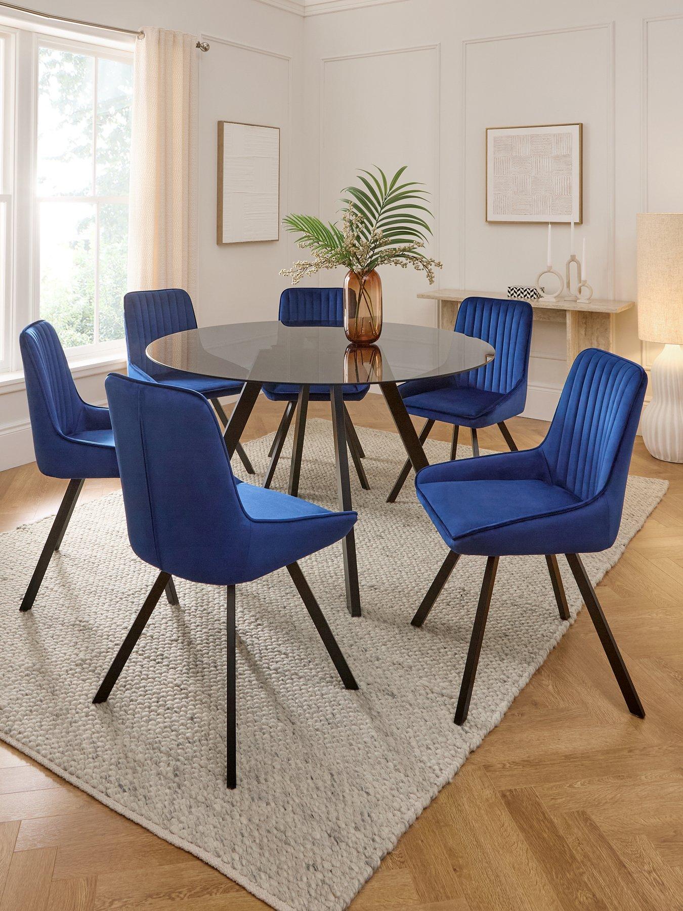 undefined Marlow 130 cm Black Round Dining Table + 6 Marlow Navy Chairs