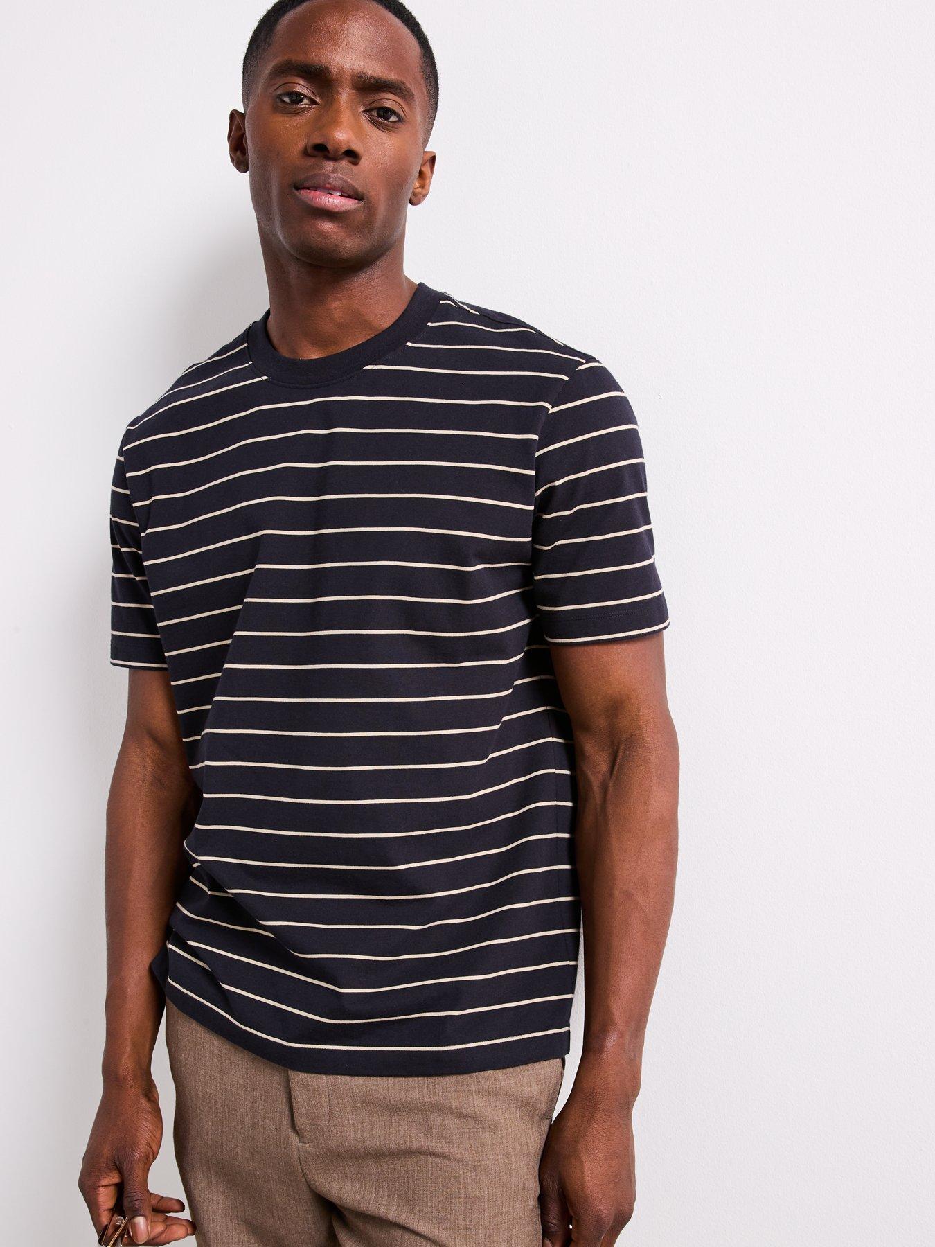 undefined French Short Sleeved Regular Fit Striped T-Shirt - Navy