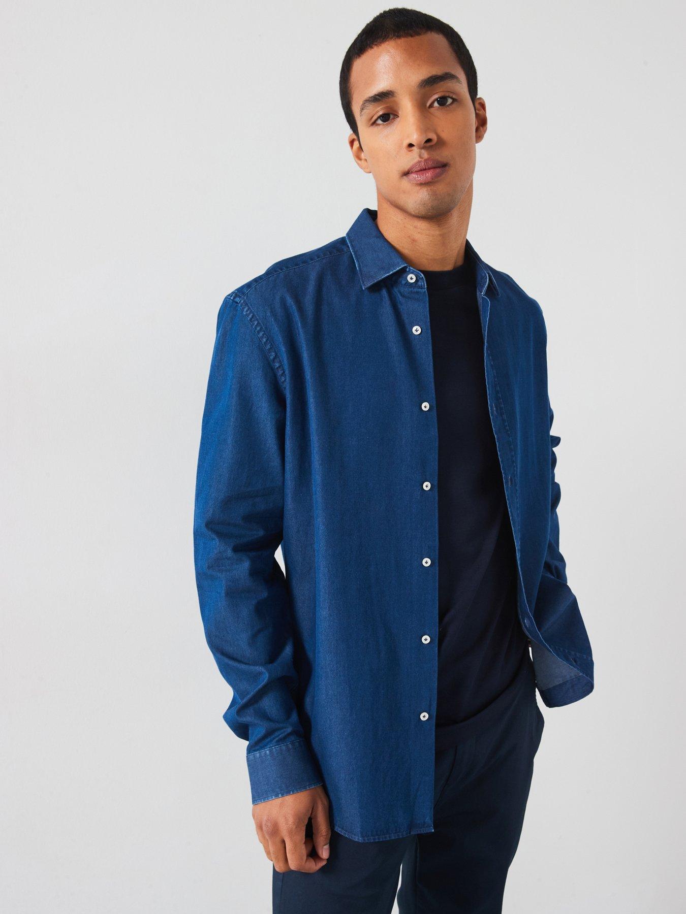 undefined Chambray Long Sleeved Smart Shirt - Blue