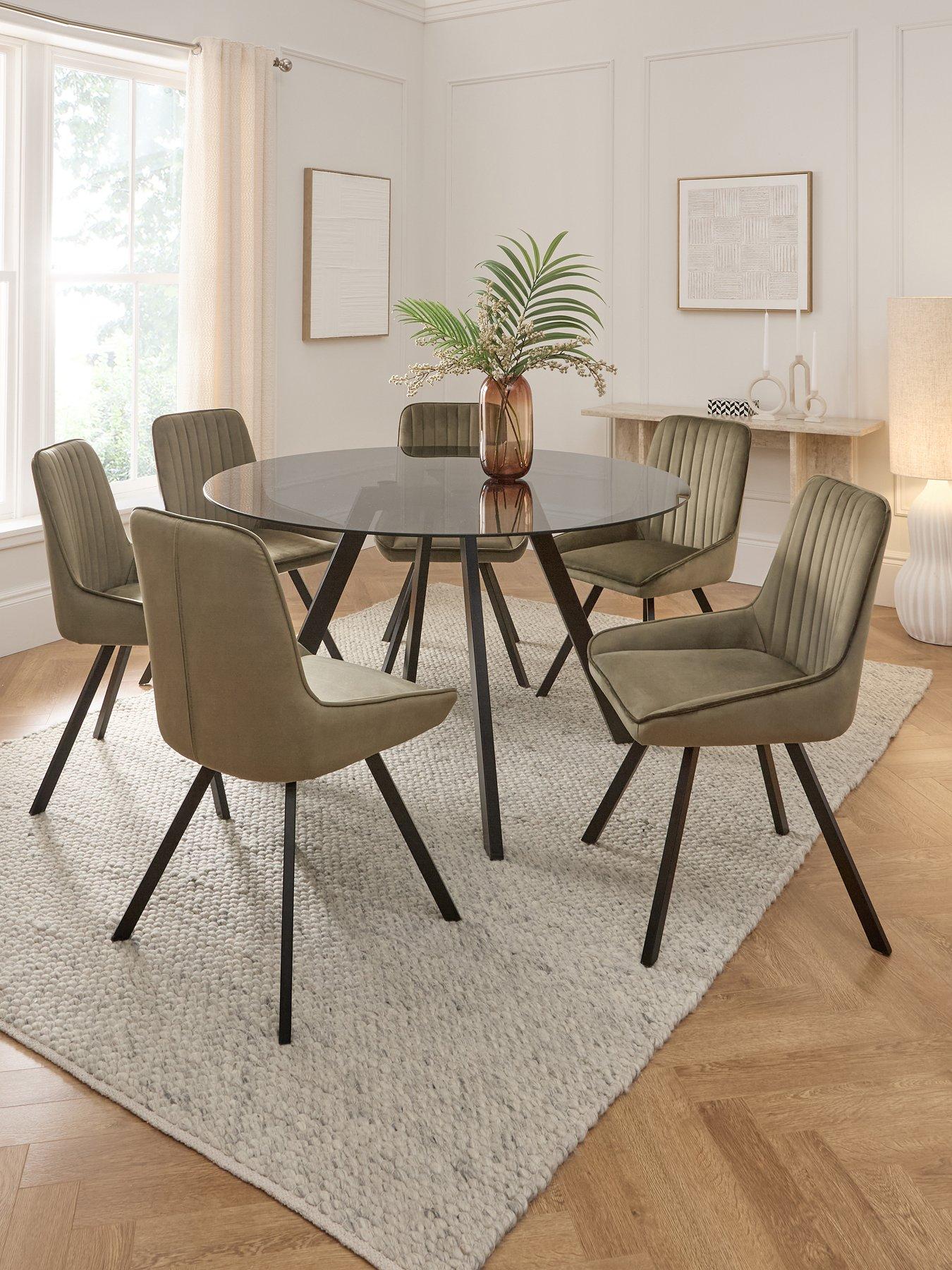 Product photograph of Very Home Marlow 130 Cm Black Round Dining Table 6 Marlow Moss Green Chairs from very.co.uk