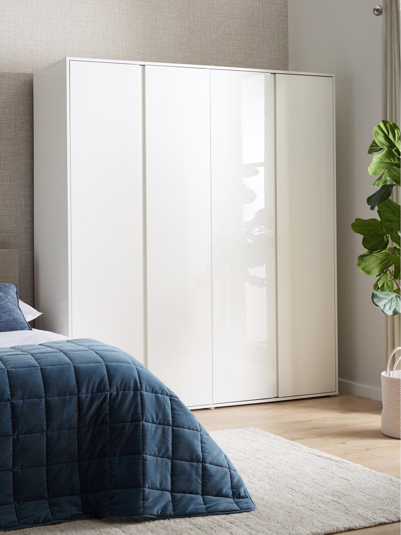 undefined Layton Gloss 4 Door Wardrobe with Internal 4 Drawer Chest - White - FSC® Certified