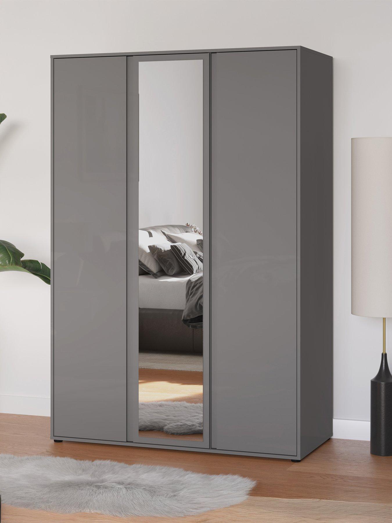 undefined Layton Gloss 3 Door Mirrored Wardrobe - Grey - FSC® Certified
