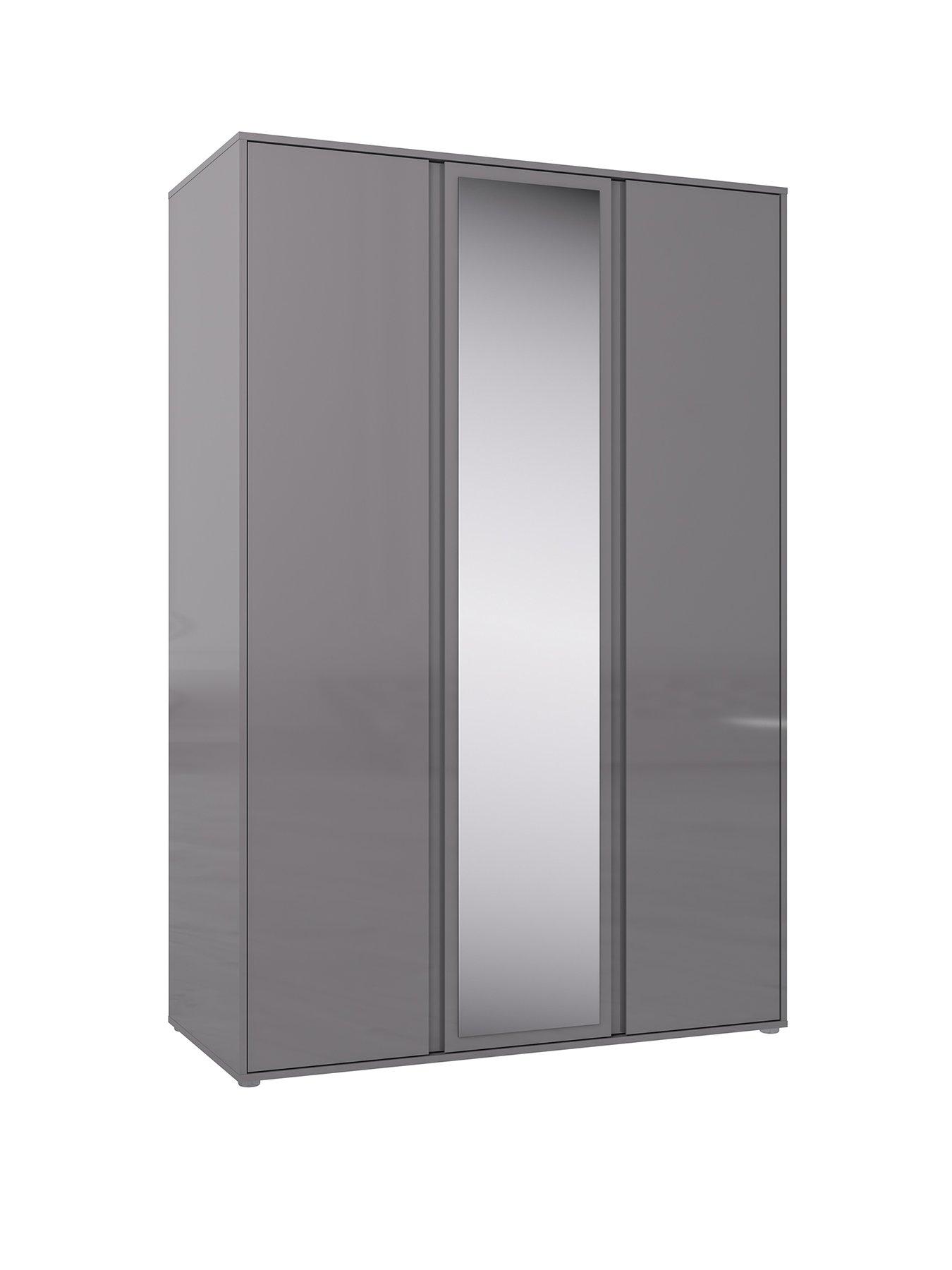 Image 3 of 7 of Very Home Layton Gloss 3 Door Mirrored Wardrobe - Grey - FSC&reg; Certified