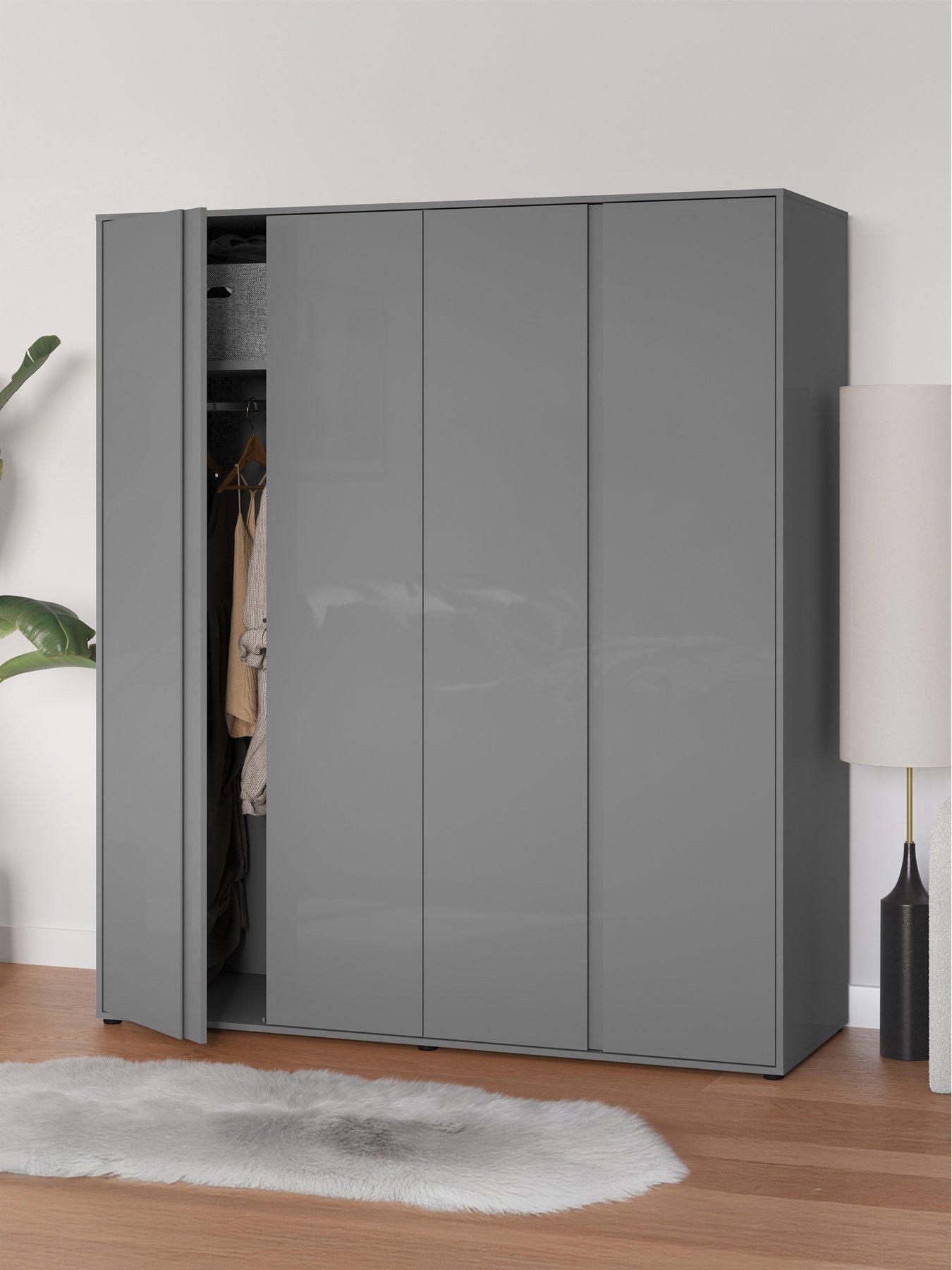 undefined Layton Gloss 4 Door Wardrobe with Internal 4 Drawer Chest - Grey - FSC® Certified