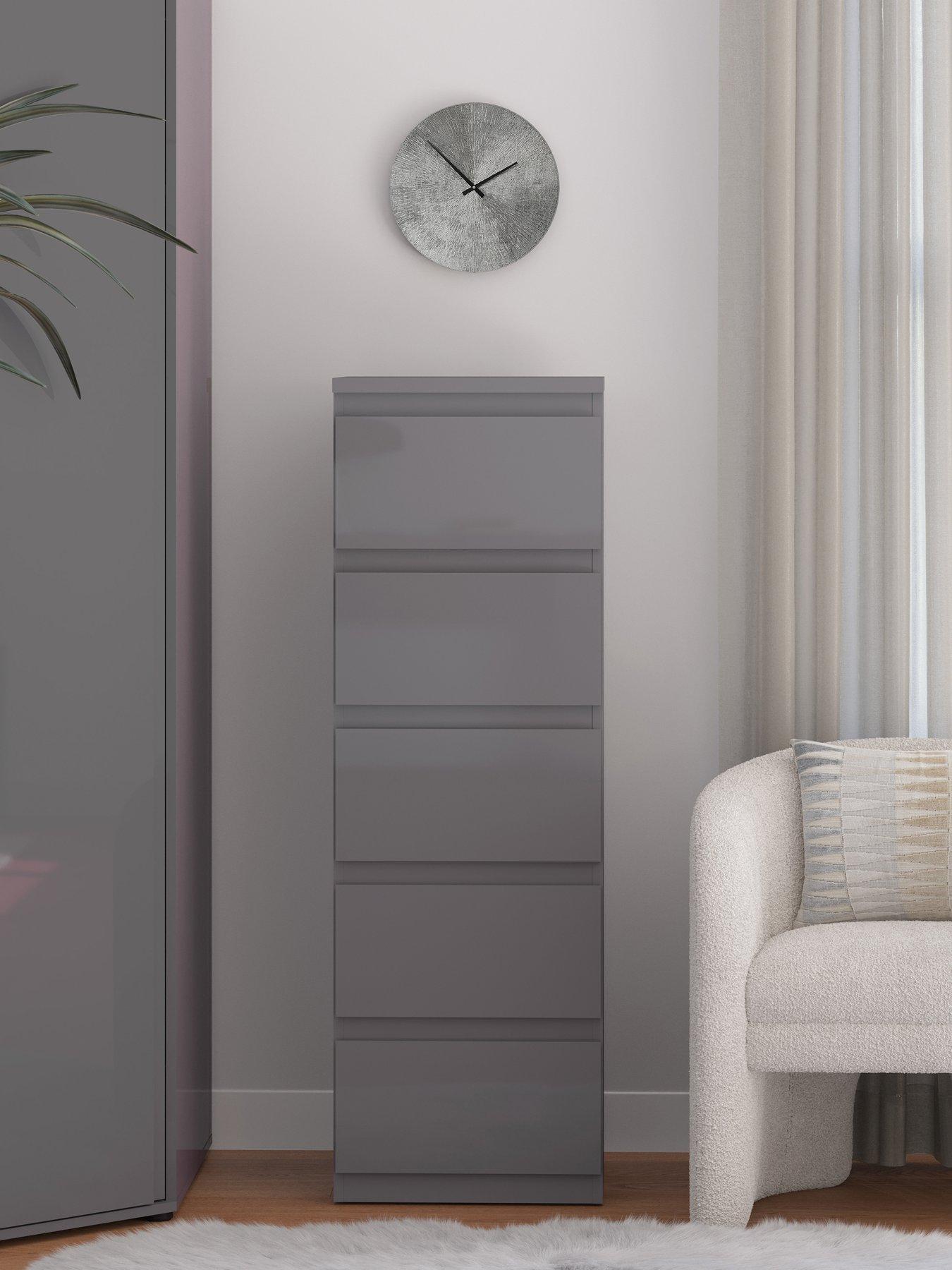 undefined Layton Gloss 5 Drawer Narrow Chest - Grey - FSC® Certified