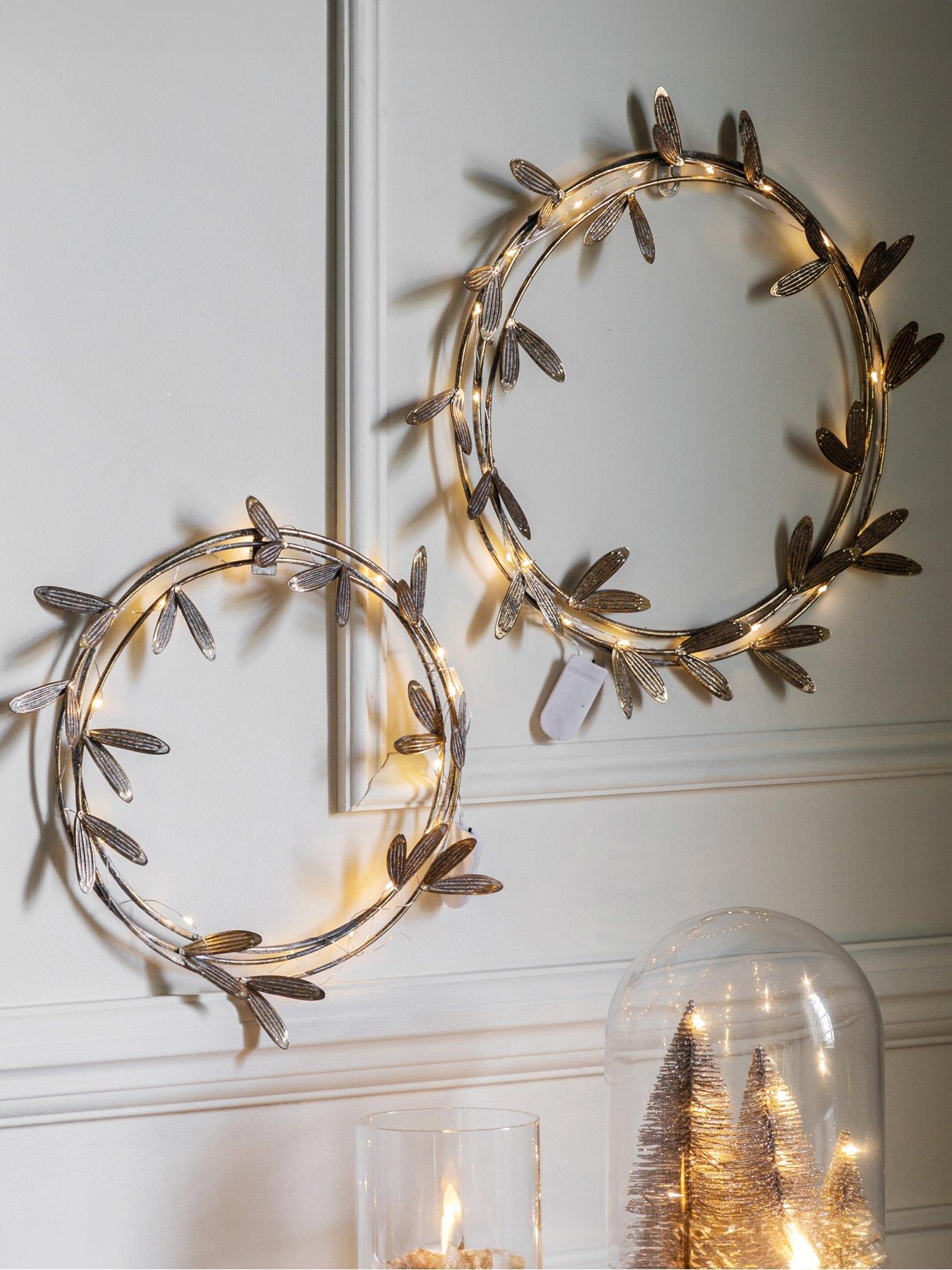 Product photograph of Gallery Mistletoe Wreath With Led Gold from very.co.uk