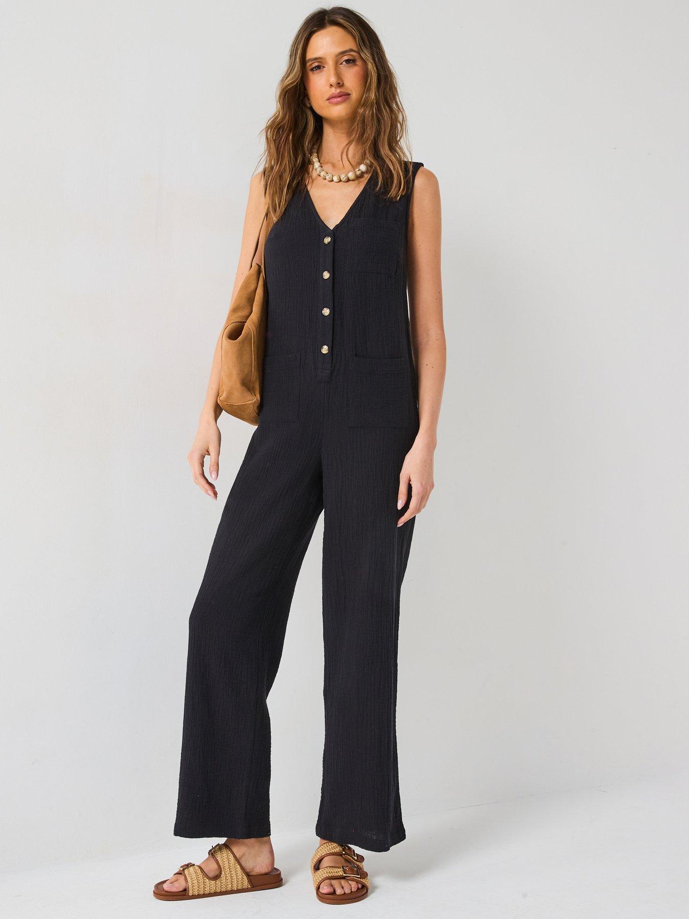 undefined Cheese Cloth Jumpsuit Black